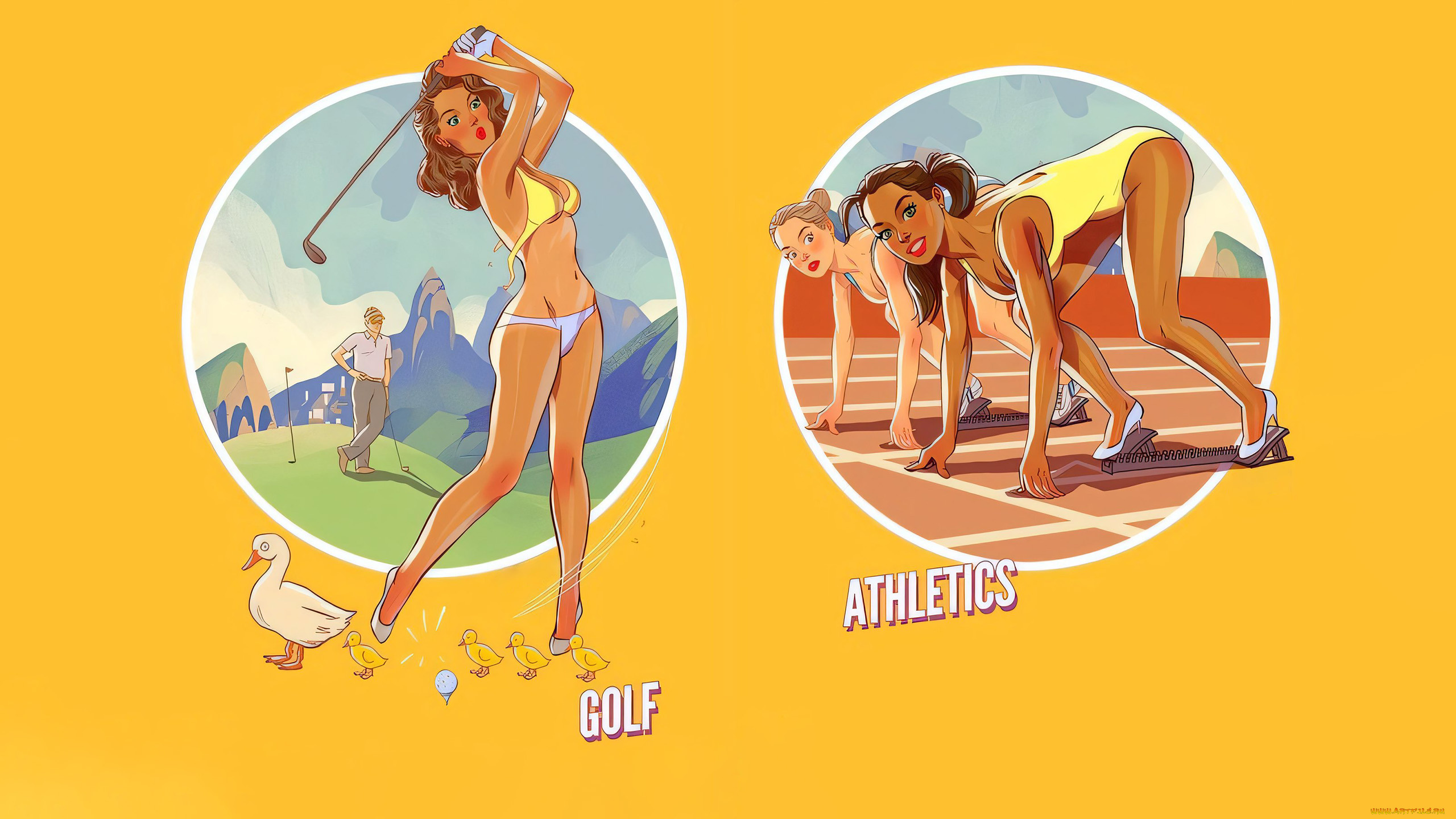 рисованное, люди, красотки