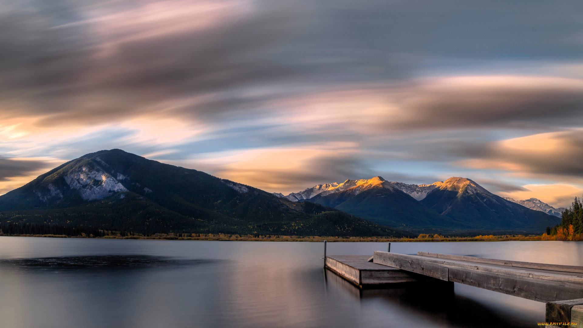 природа, реки, озера, горы, лес, деревья, осень, озеро, причал, канада