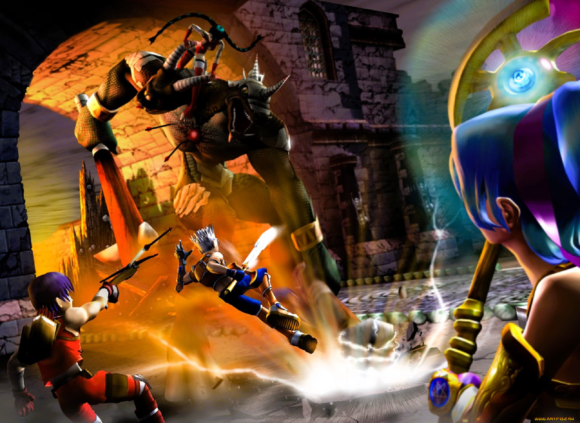 видео, игры, sudeki, персонажи, бой, замок