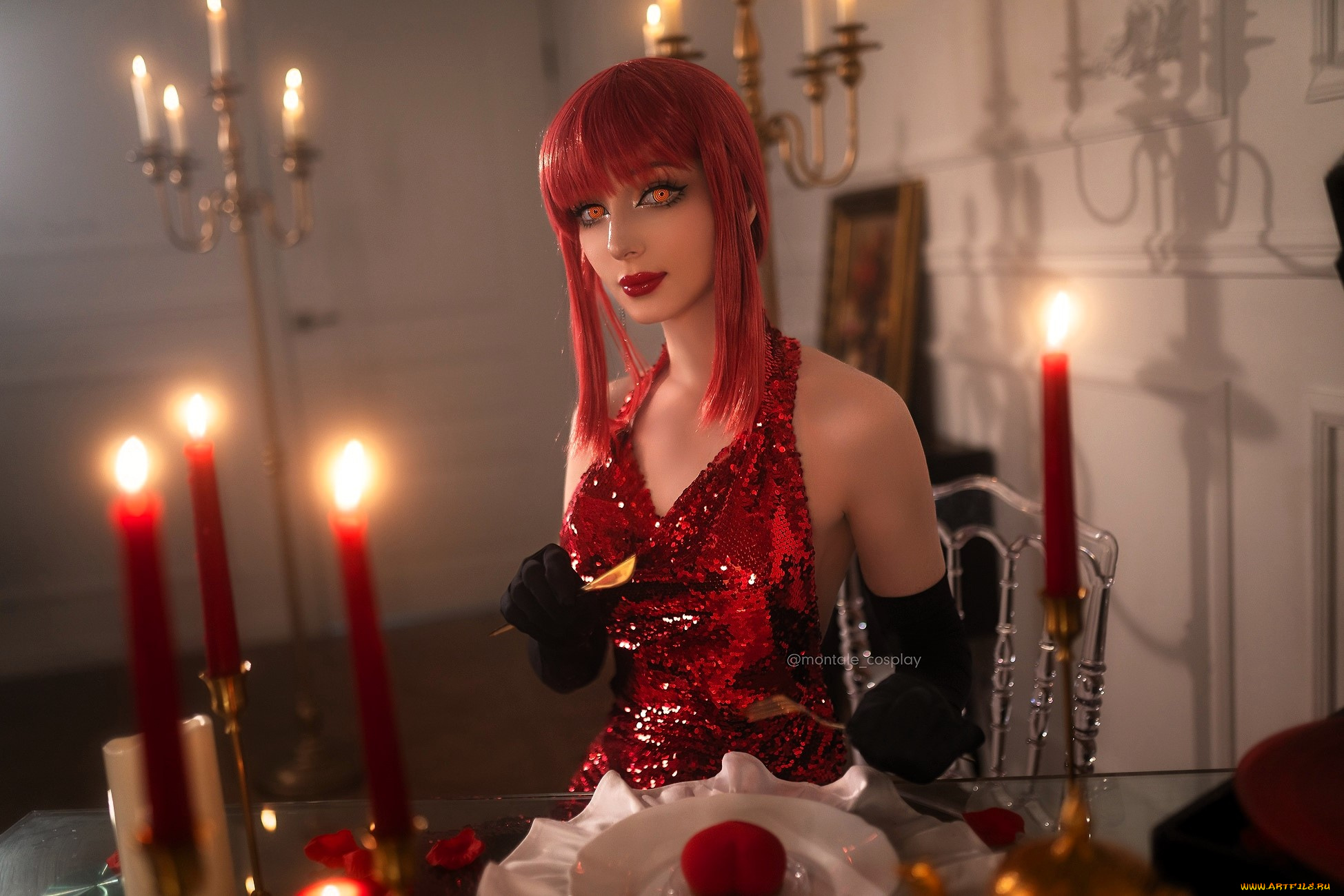 marina, montale, девушки, образ, косплей, наряд, костюм, глаза, свечи, стол