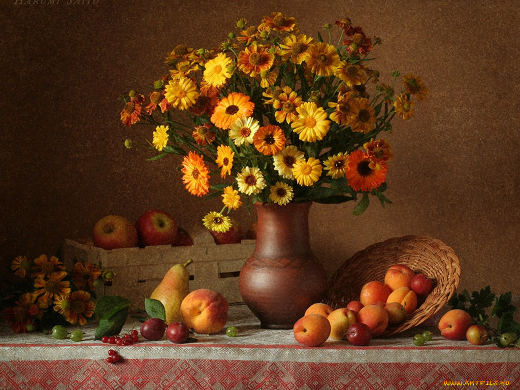 harumi, saito, цветы, плоды, еда, натюрморт