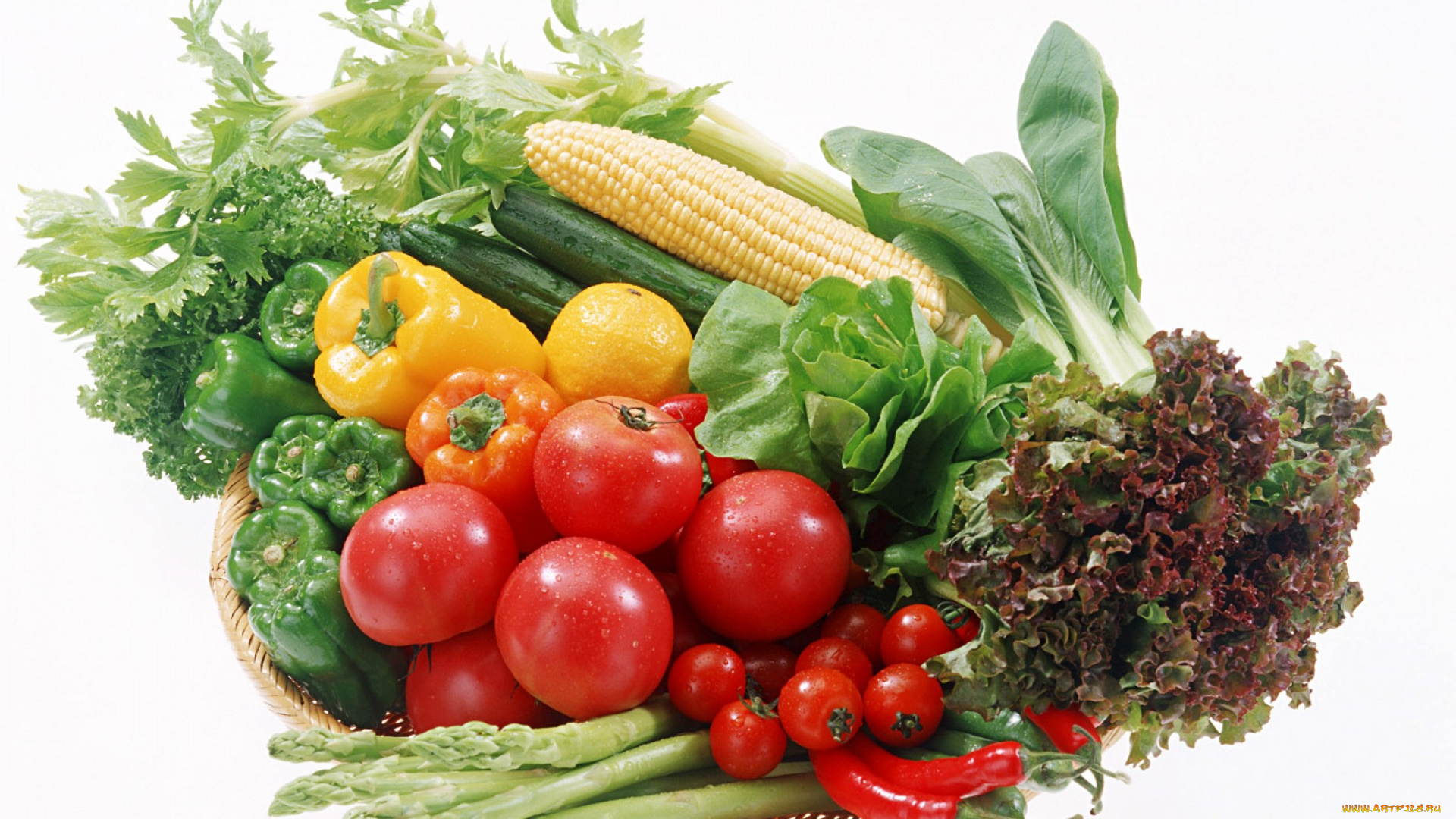еда, кукуруза, помидоры, томаты