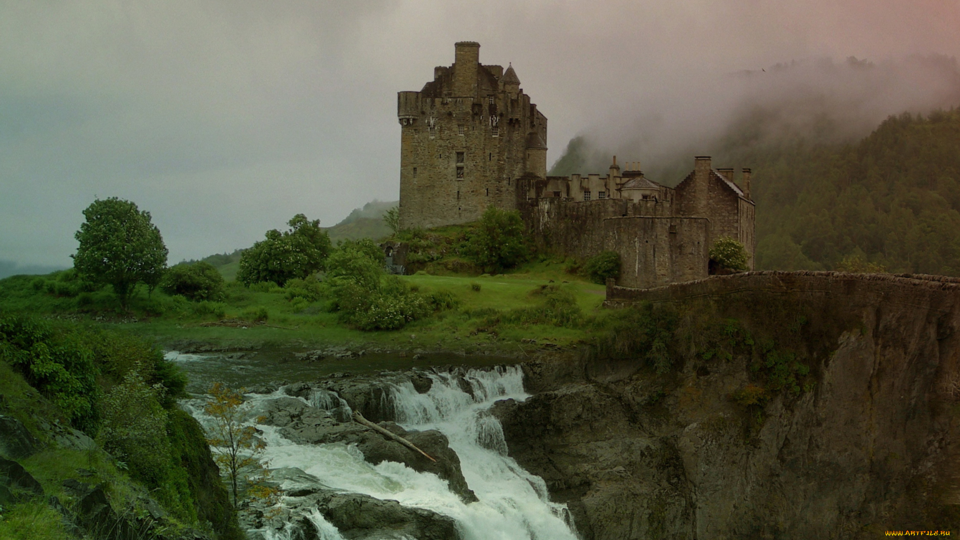 замок, водопада, природа, водопады
