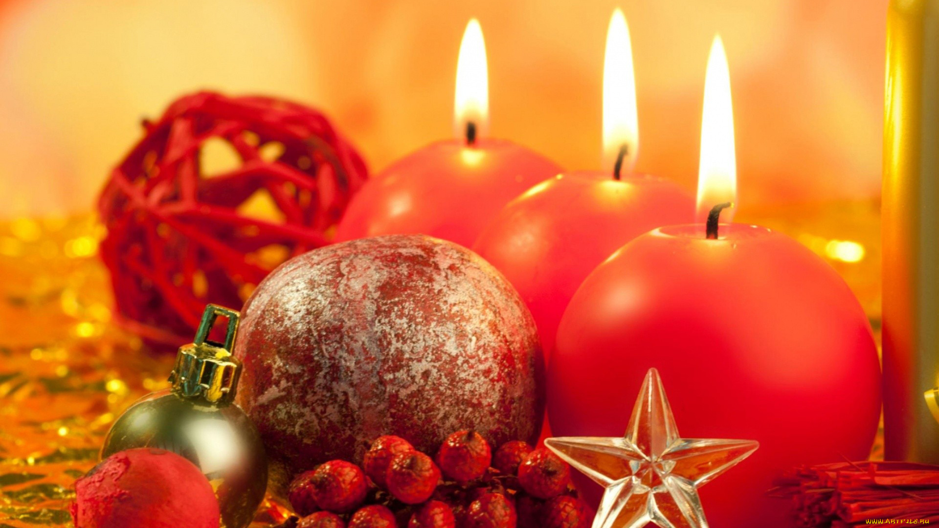 праздничные, новогодние, свечи, звездочка, шарики