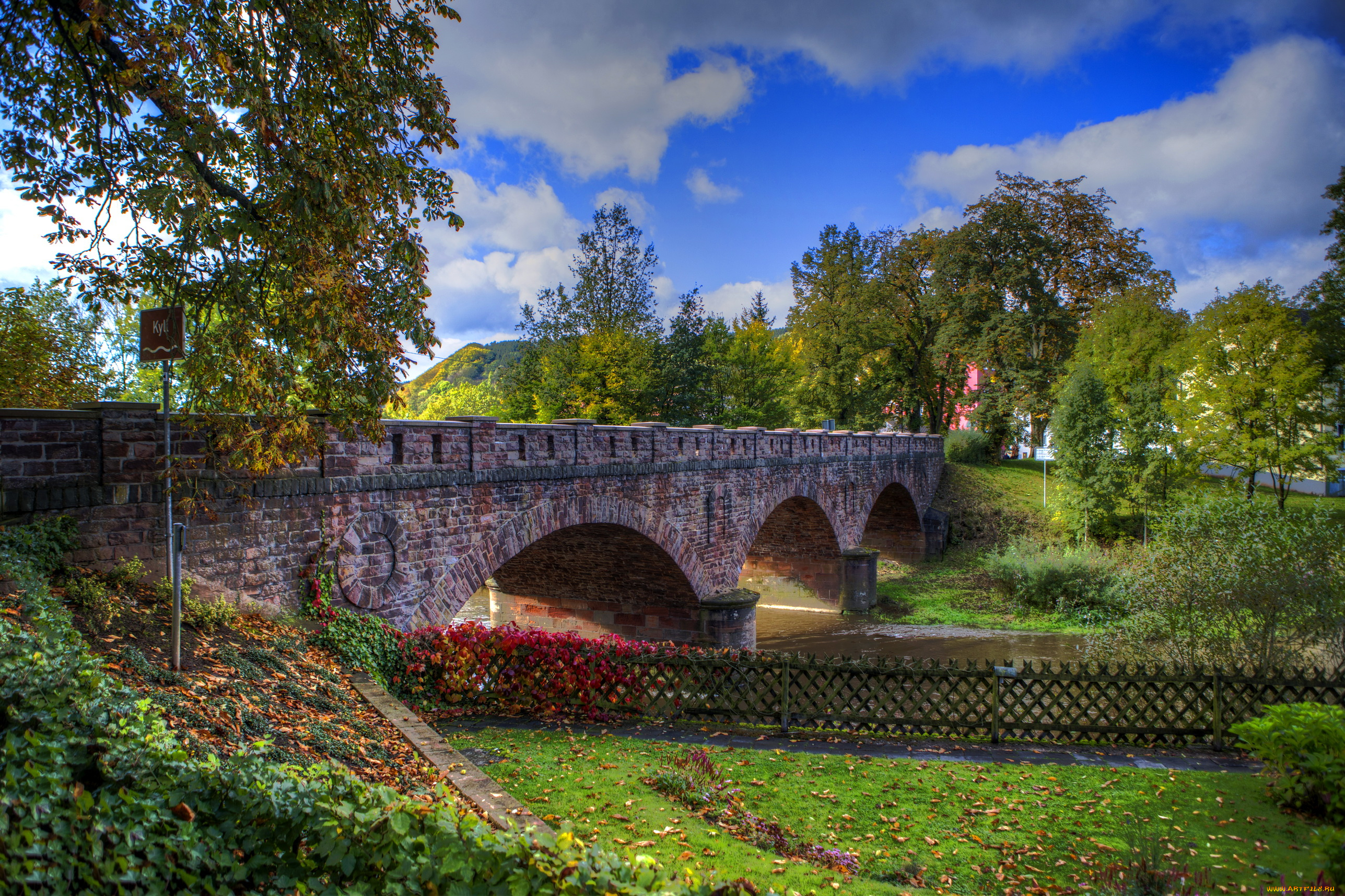 германия, бирресборн, города, мосты, мост, река