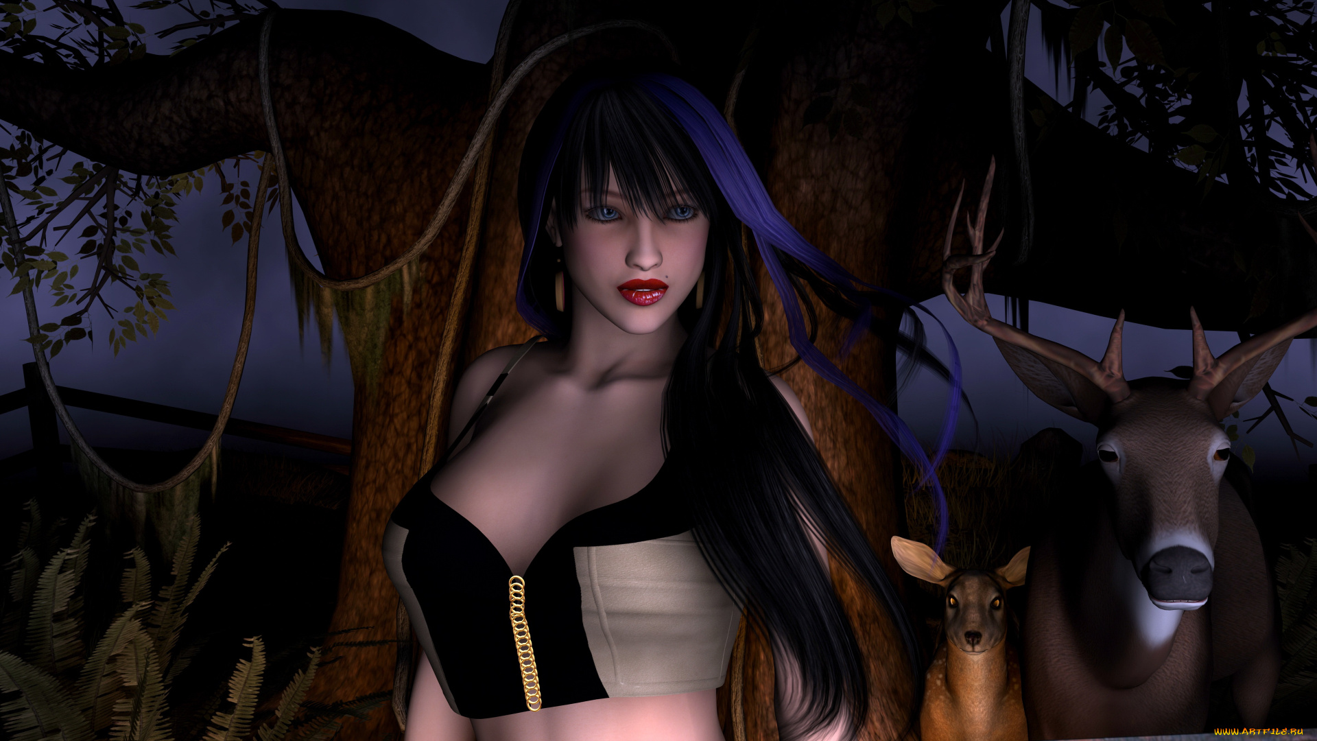 3д, графика, people, люди, девушка, олени
