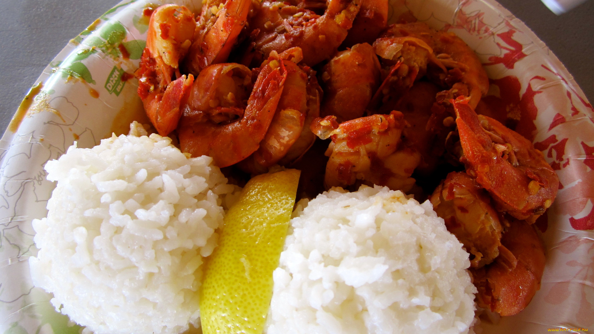 еда, рыбные, блюда, морепродуктами, лимон, рис, креветки