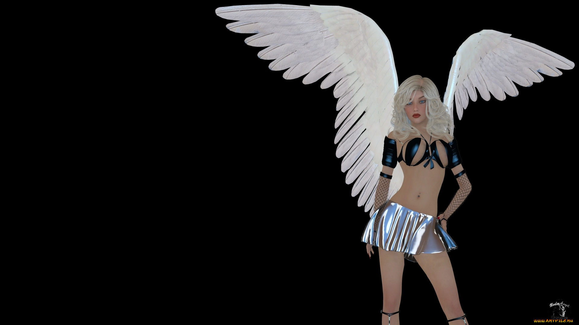 3д, графика, ангел, , angel, ангел, крылья, фон, взгляд, девушка