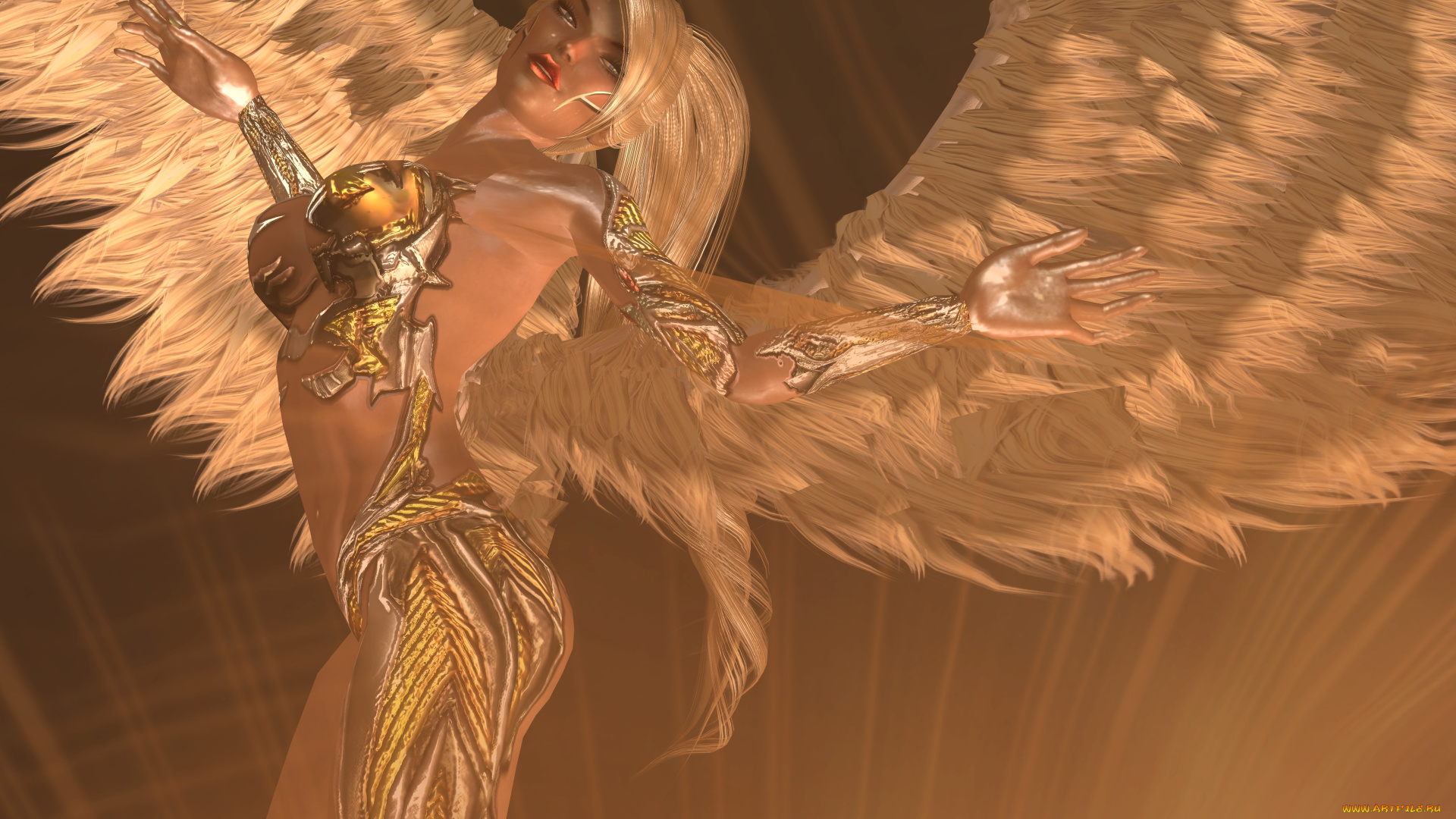 3д, графика, ангел, , angel, девушка, взгляд, фон, крылья, ангел