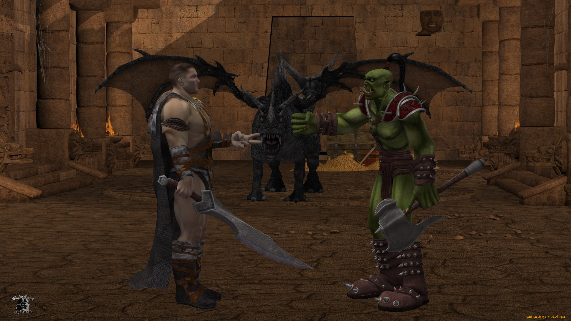 3д, графика, фантазия, , fantasy, воин, существо, оружие