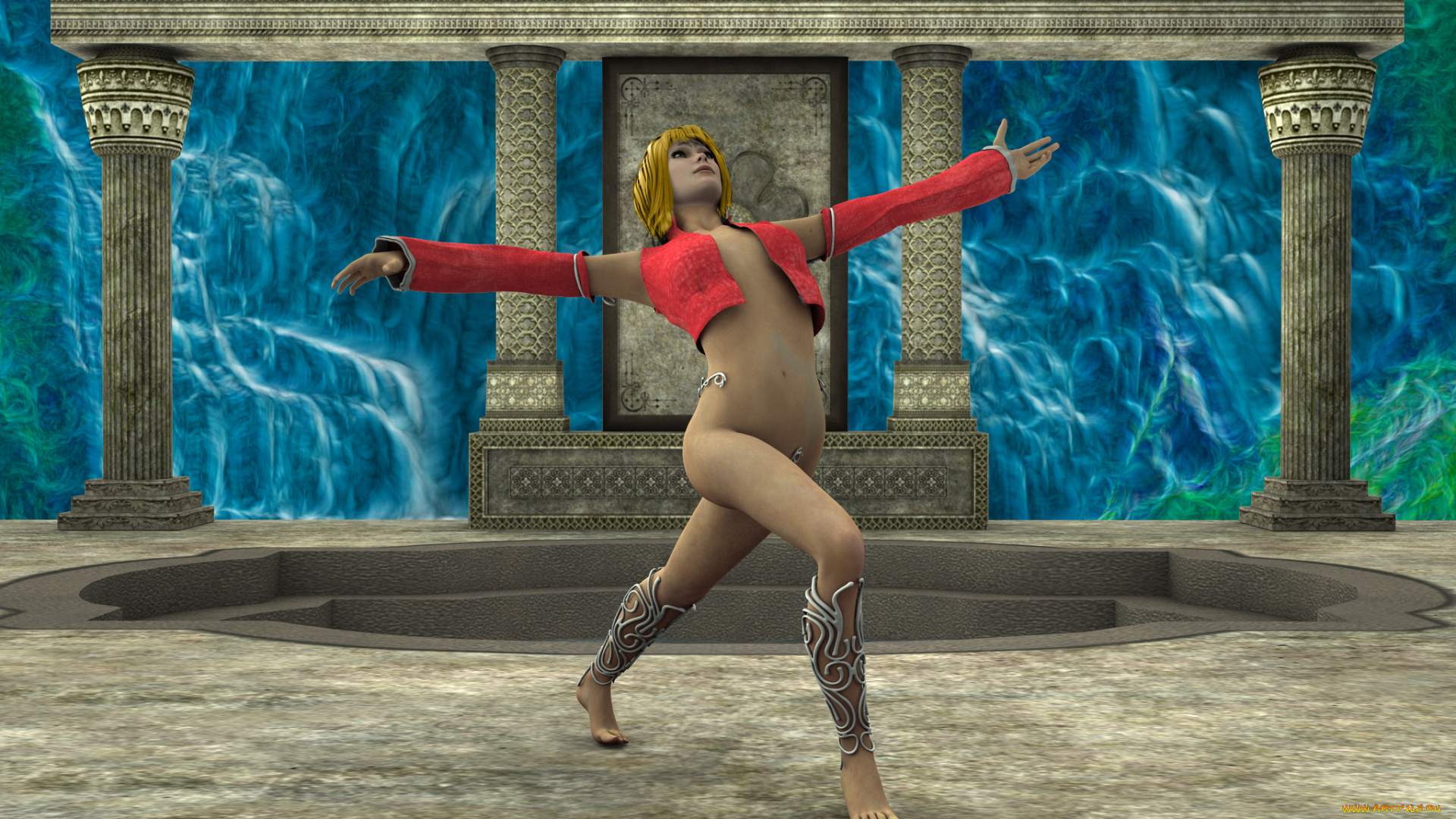 3д, графика, люди, , people, девушка, взгляд, фон, поза, колоны