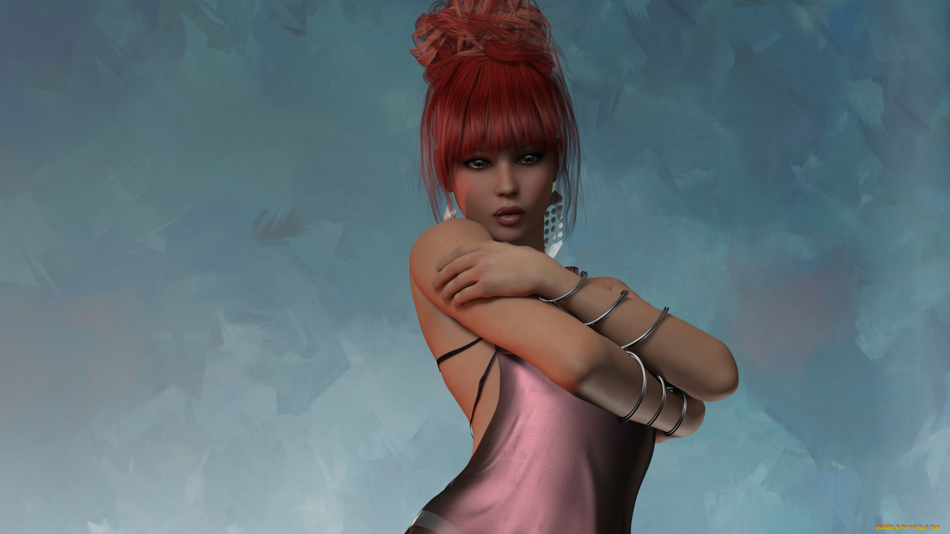 3д, графика, люди, , people, девушка, взгляд, фон, рыжая