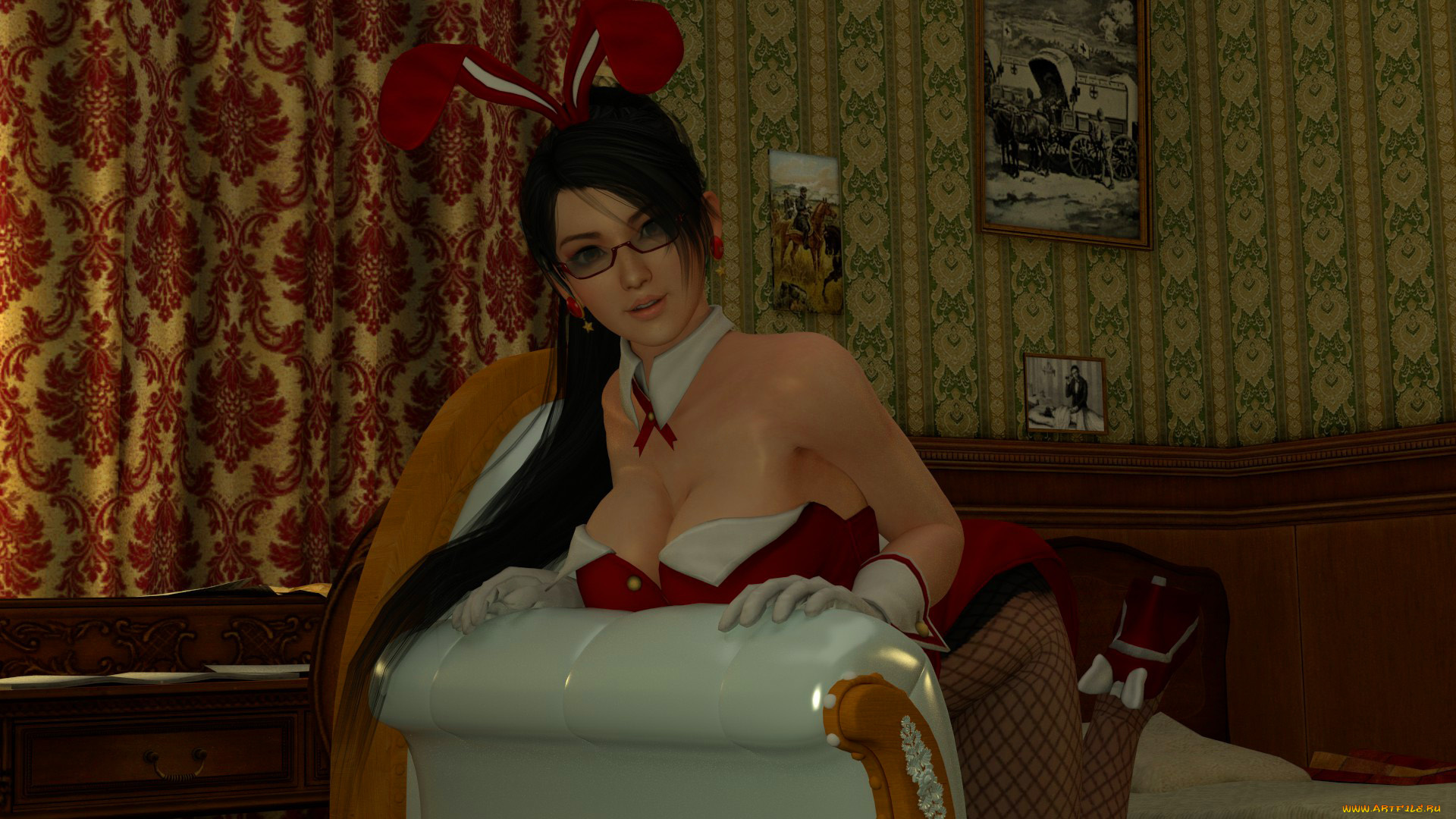 3д, графика, люди, , people, девушка, взгляд, фон, кресло, очки