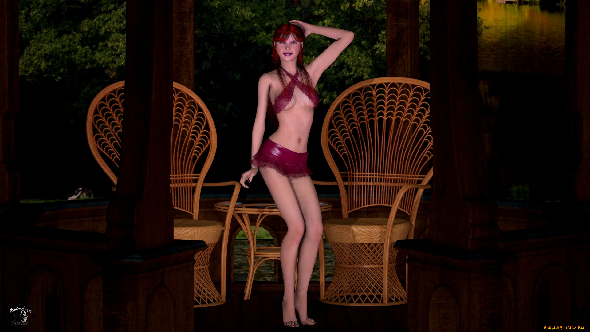 3д, графика, люди, , people, фон, взгляд, девушка, рыжая, кресла