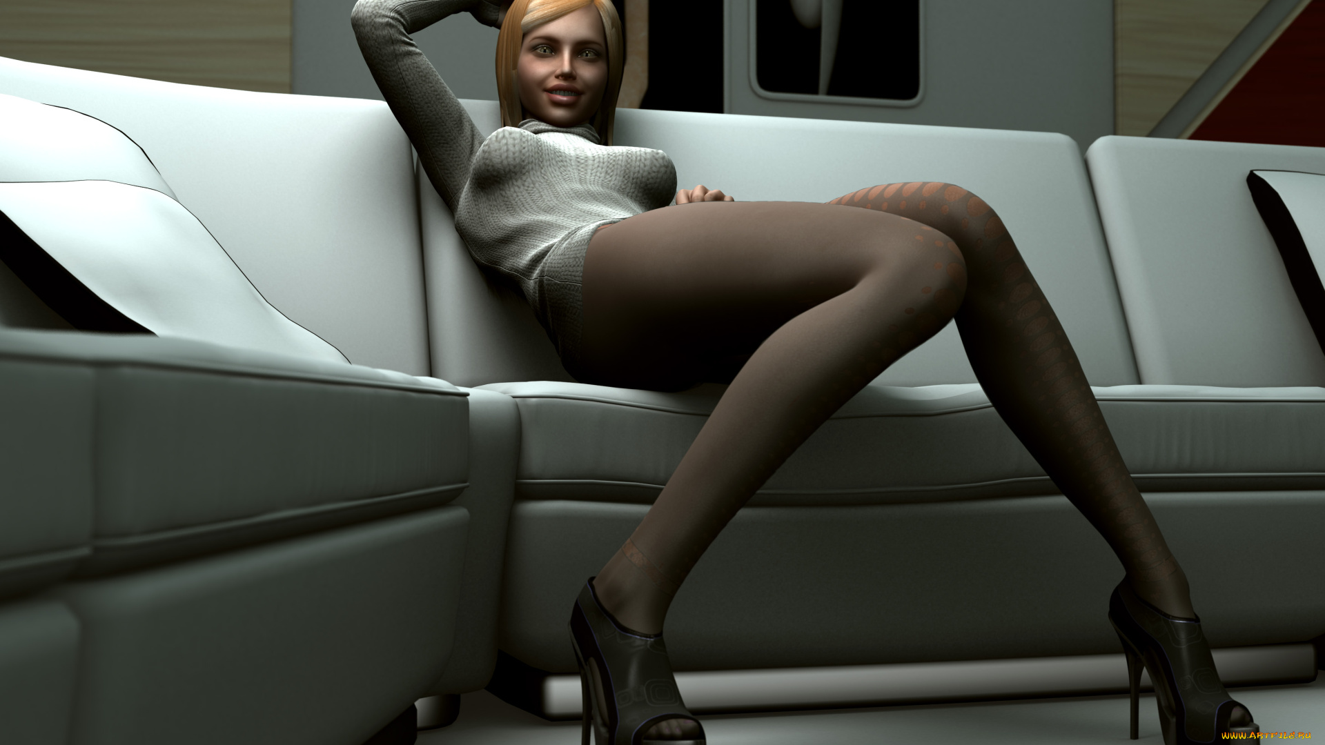 3д, графика, люди, , people, кровать, девушка, взгляд