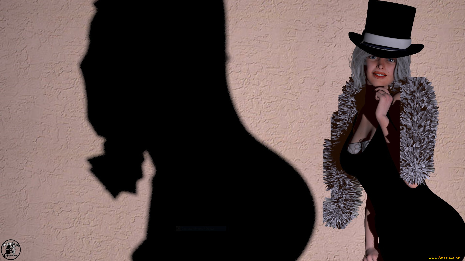 3д, графика, люди, , people, шляпа, стена, фон, шарф, тень, клыбка, взгляд, девушка