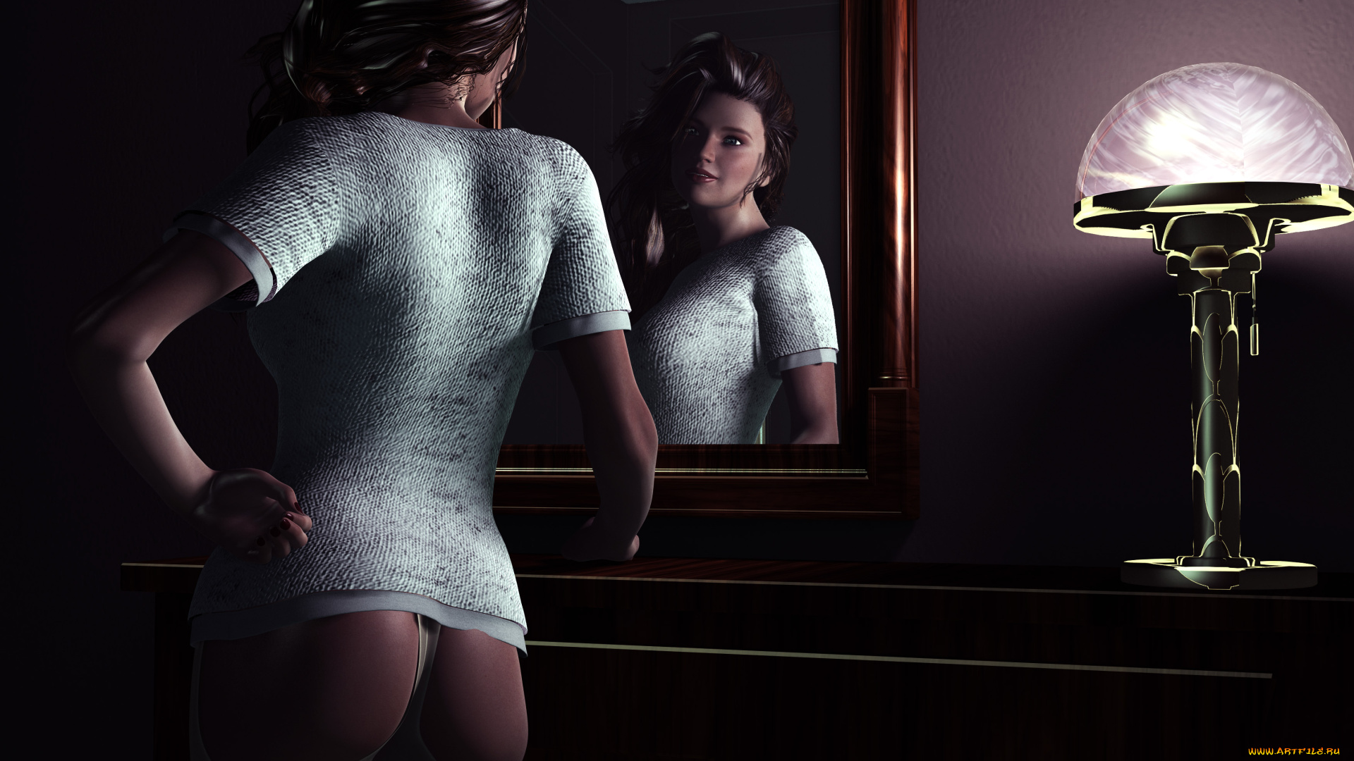 3д, графика, люди, , people, зеркало, фон, взгляд, девушка