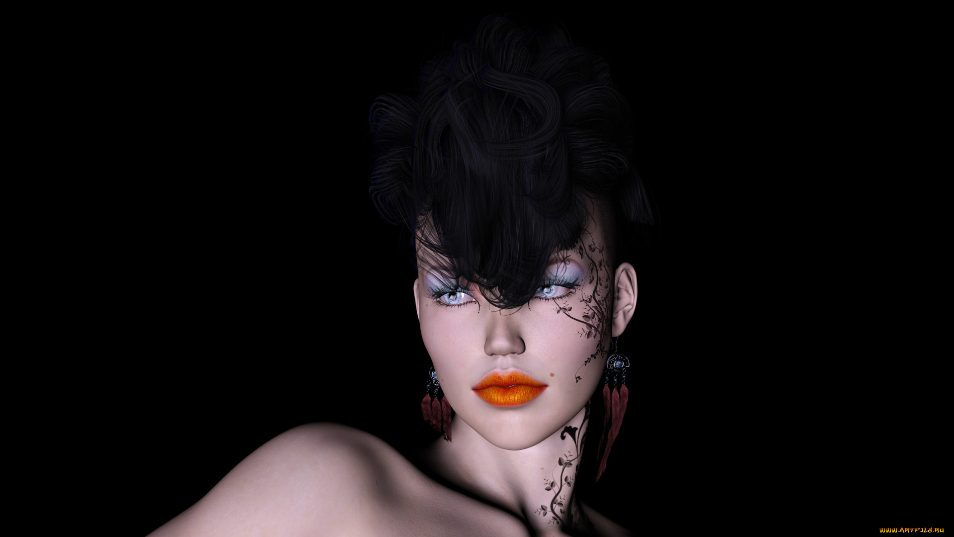 3д, графика, портрет, , portraits, девушка, взгляд, фон, тату