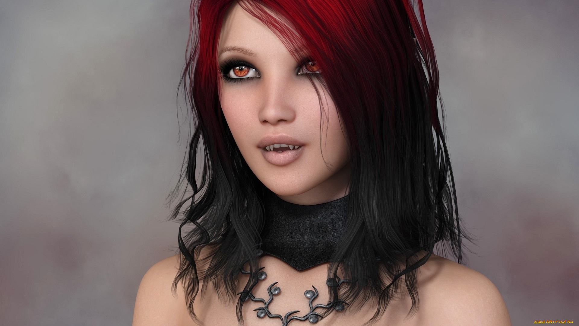 3д, графика, существа, , creatures, девушка, взгляд, вампир, фон