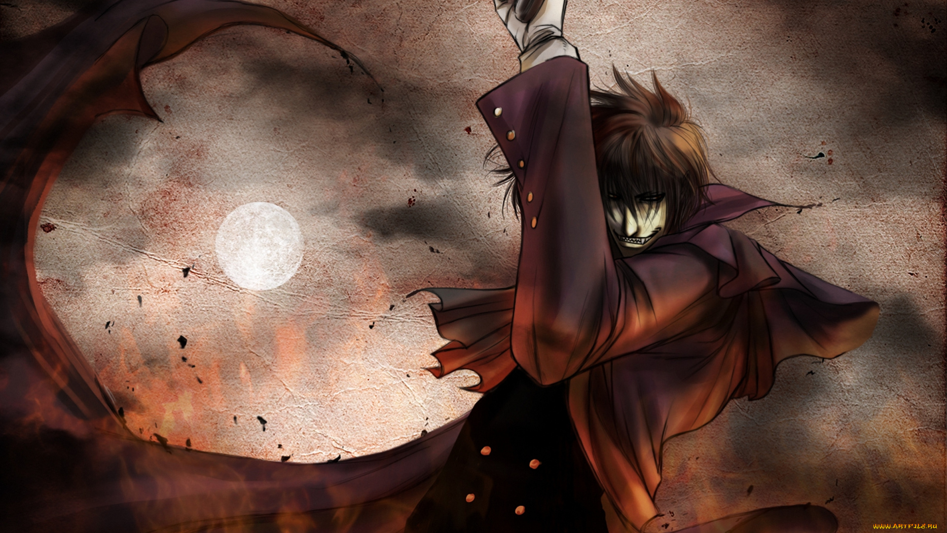 аниме, hellsing, alucard, пистолет, вампир, vampire, алукард, луна