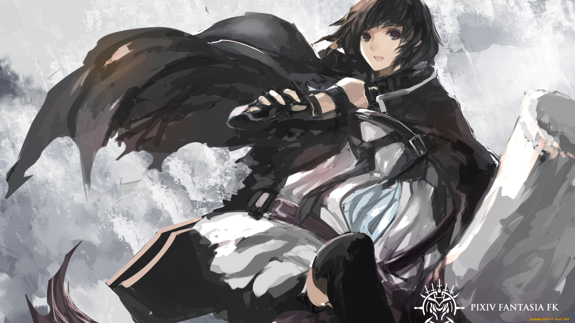 аниме, pixiv, fantasia, paradise, fantasia, pixiv, девушка, брюнетка, плащ, арт, swd3e2, pffk