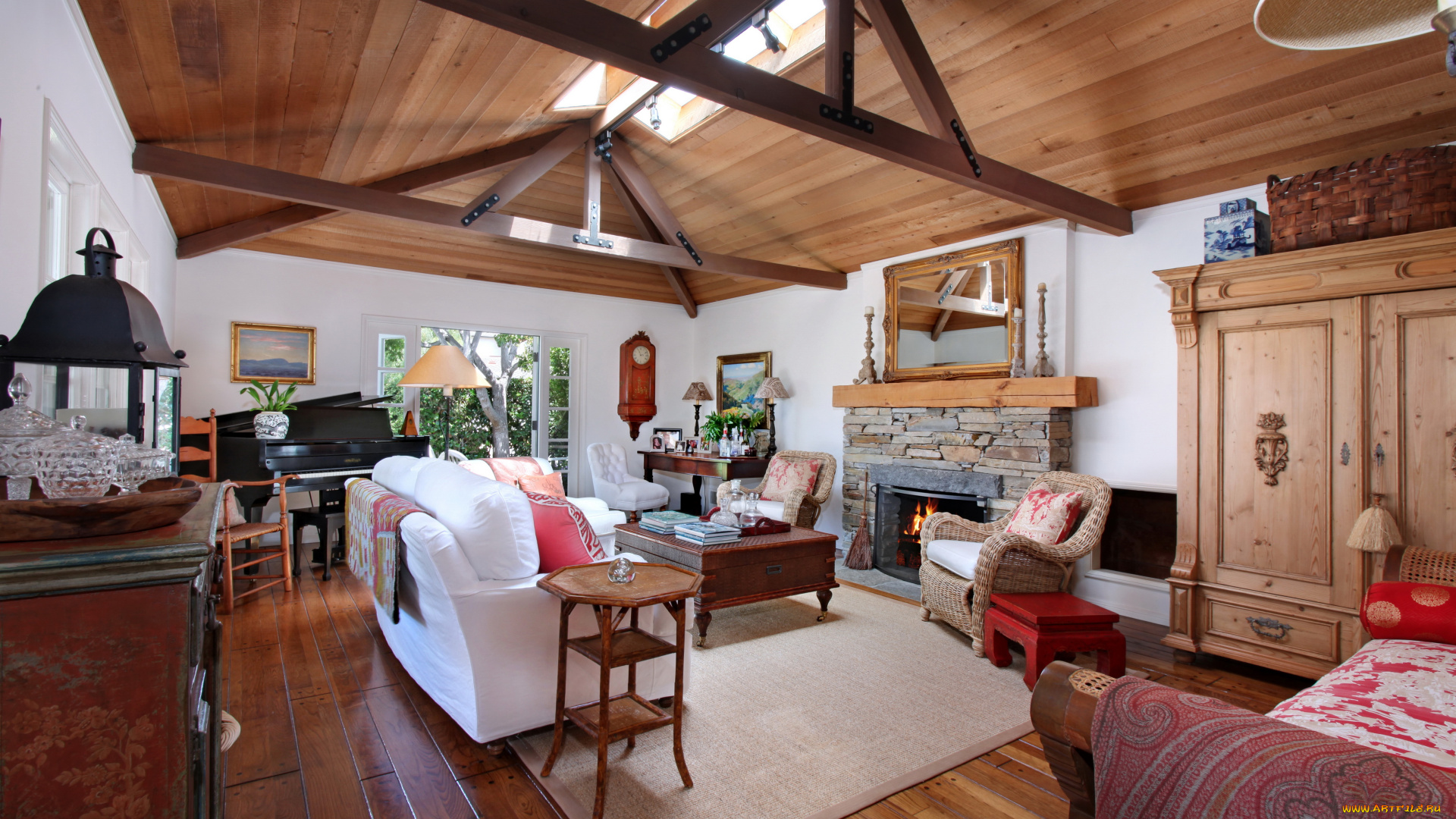 интерьер, гостиная, дизайн, диван, кресло, камин