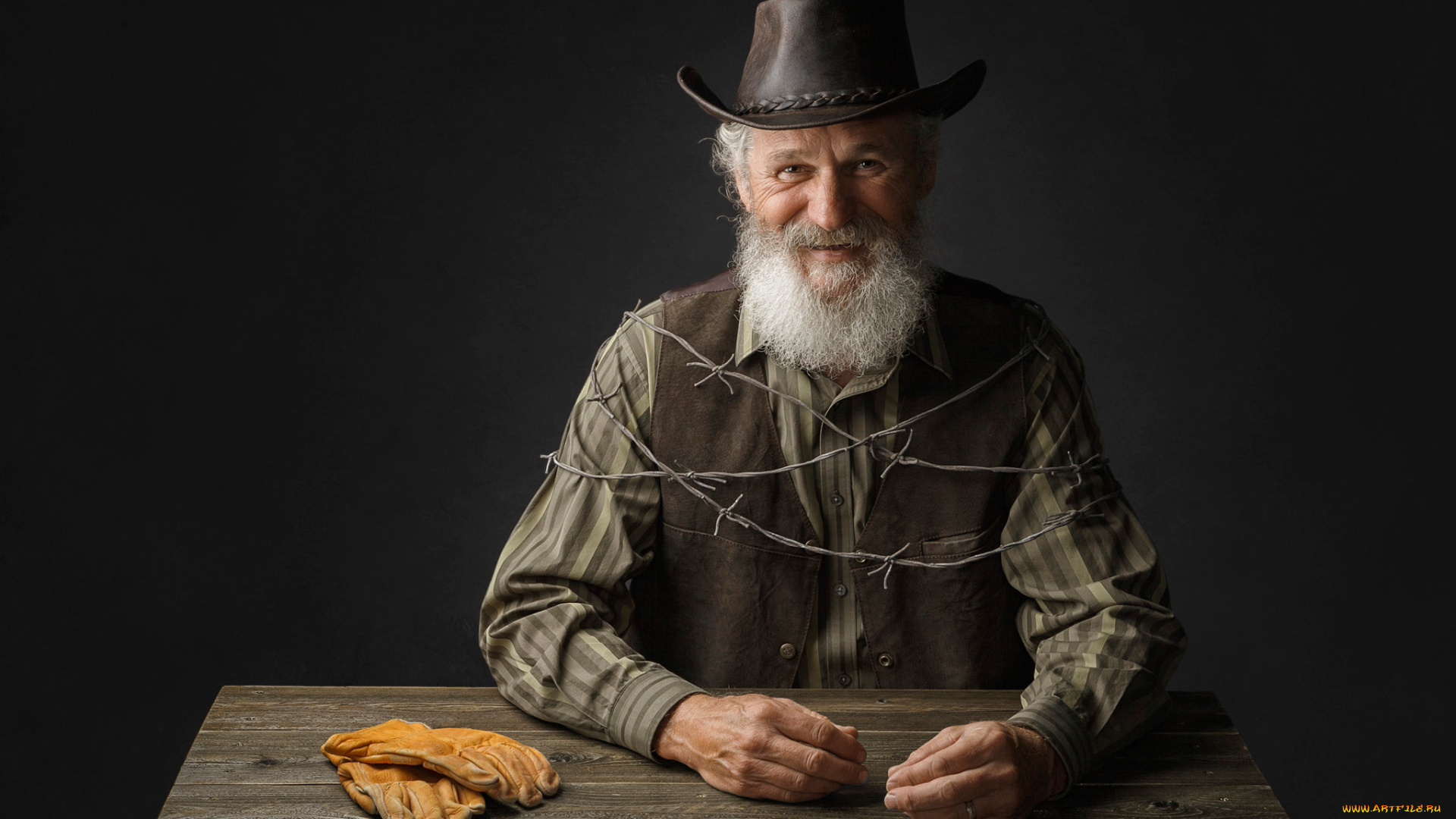 мужчины, -, unsort, перчатки, проволока, борода, дед, портрет, шляпа