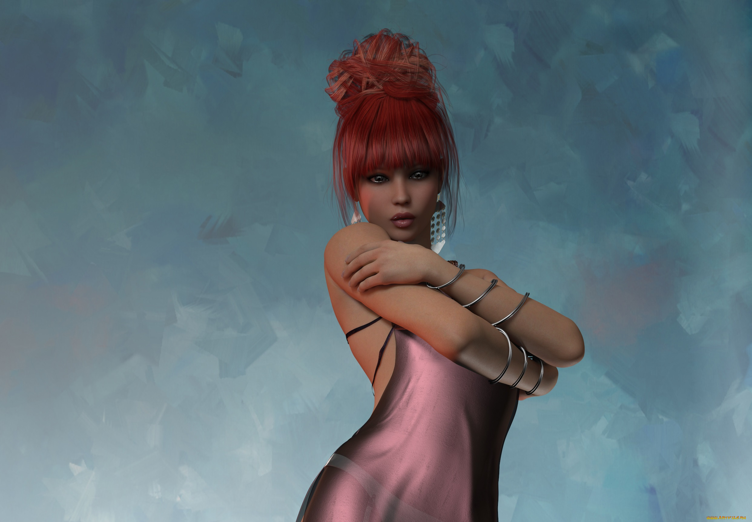 3д, графика, люди, , people, девушка, взгляд, фон, рыжая