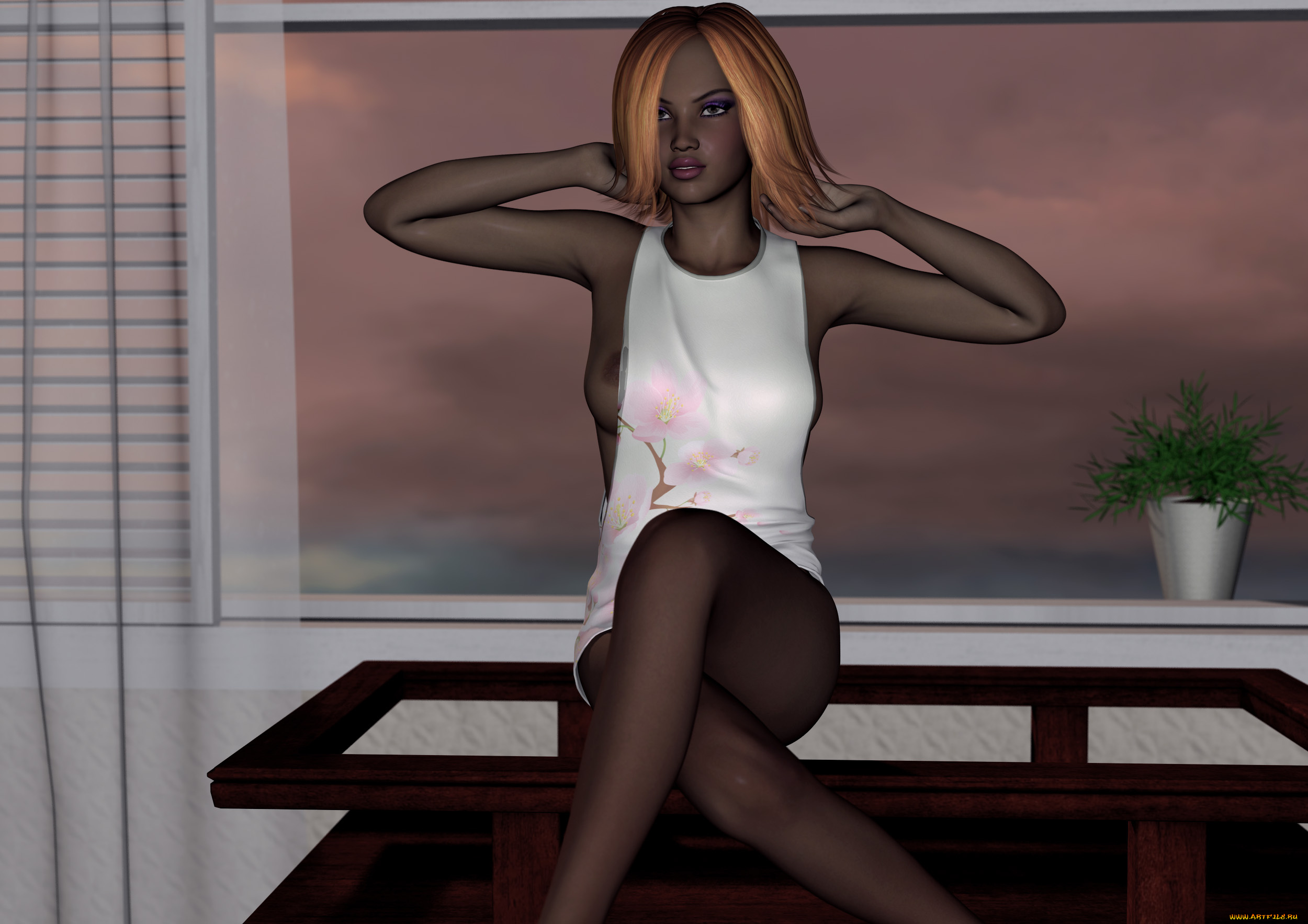 3д, графика, люди, , people, растение, фон, взгляд, девушка