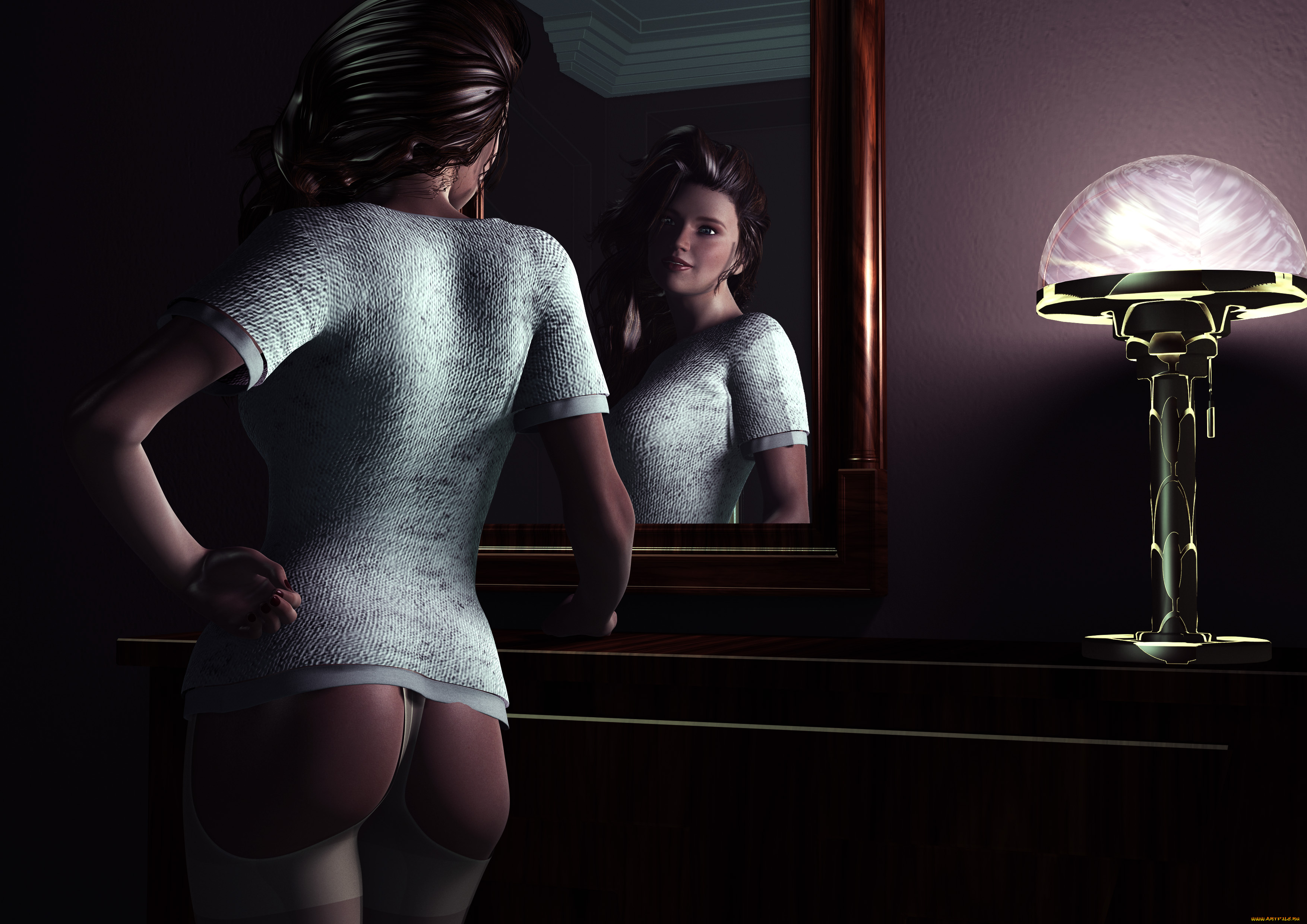 3д, графика, люди, , people, зеркало, фон, взгляд, девушка