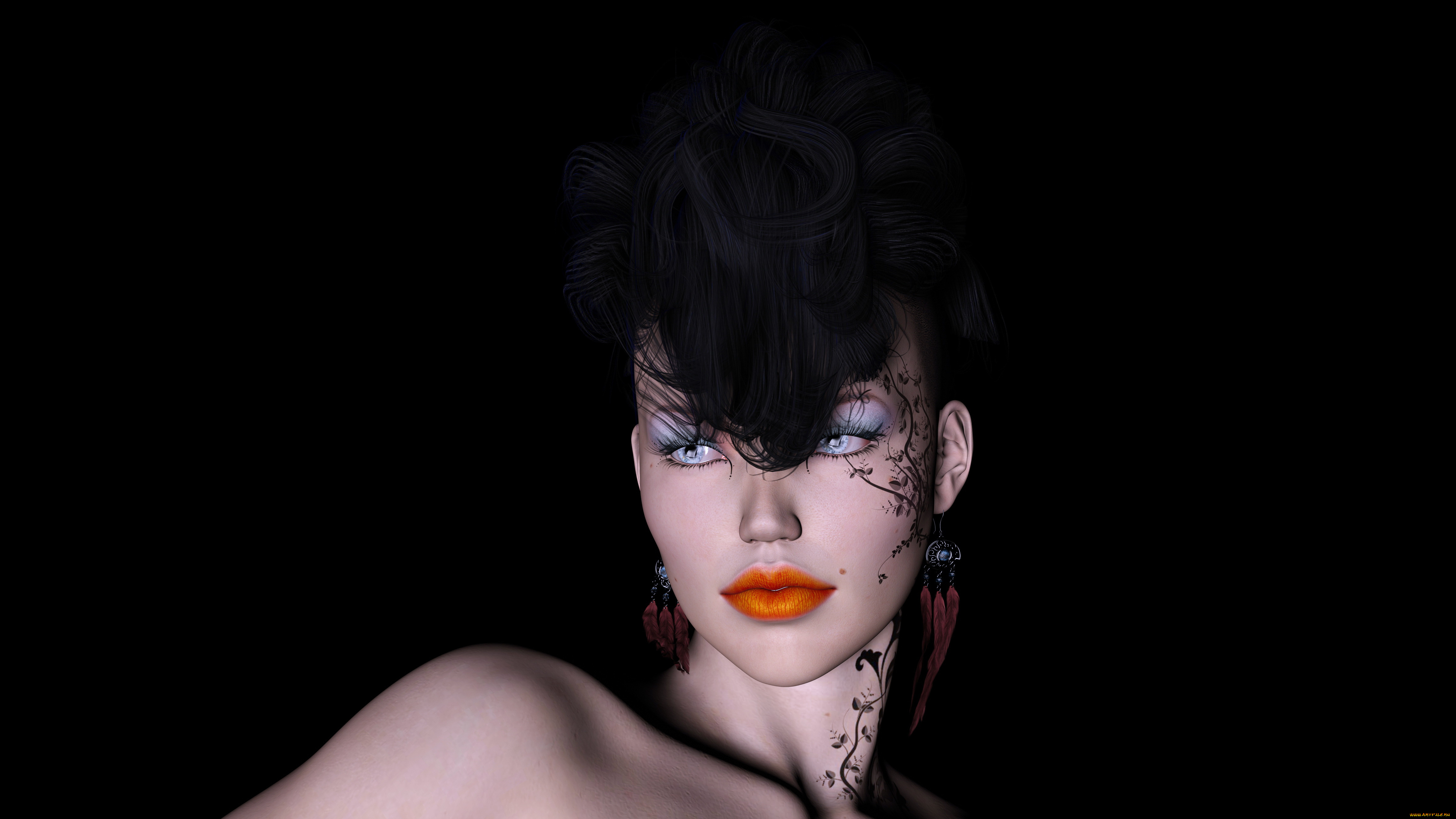3д, графика, портрет, , portraits, девушка, взгляд, фон, тату