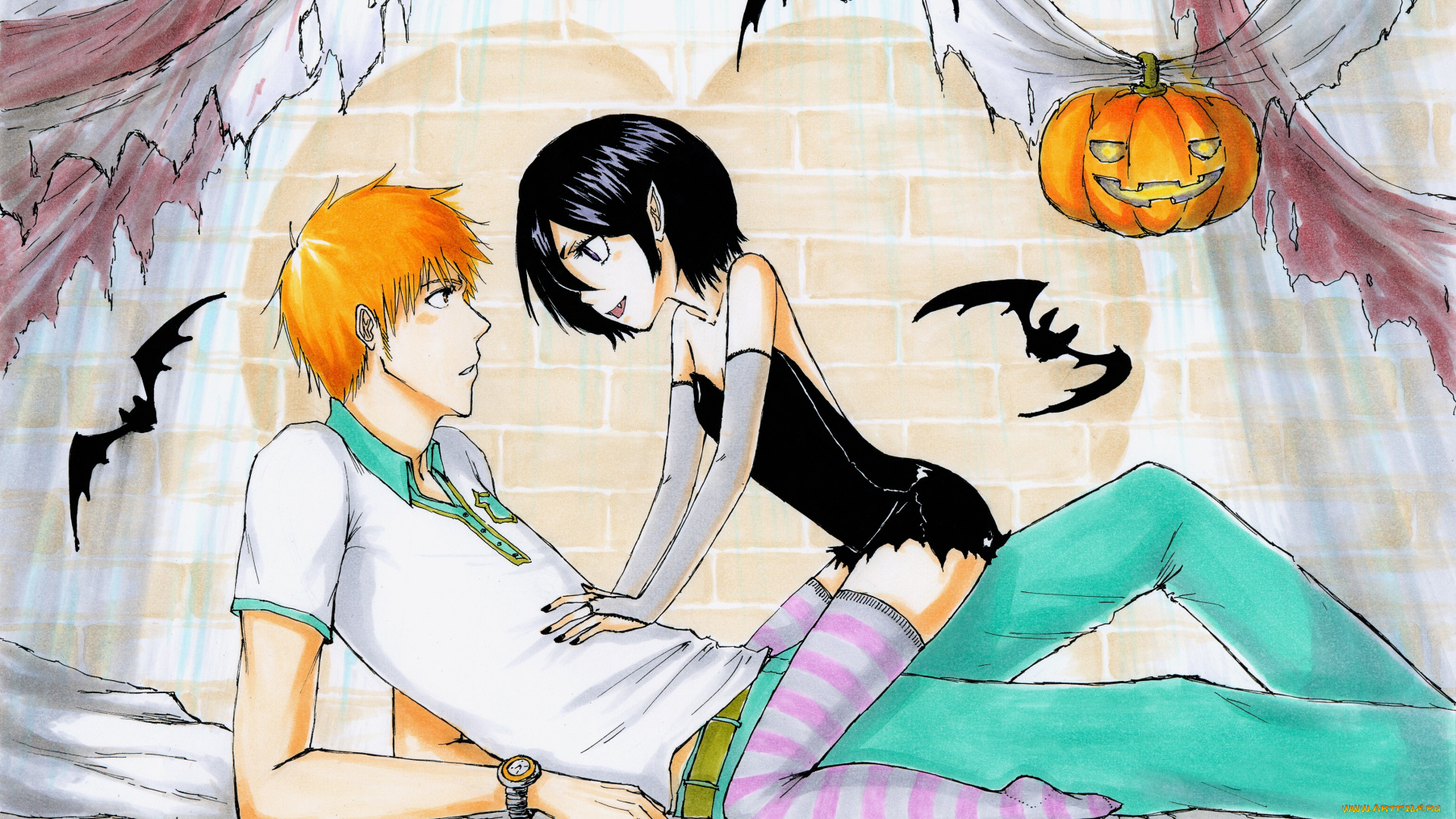 аниме, bleach, арт, блич, пара, романтика, ичиго, куросаки, рукия, кучики