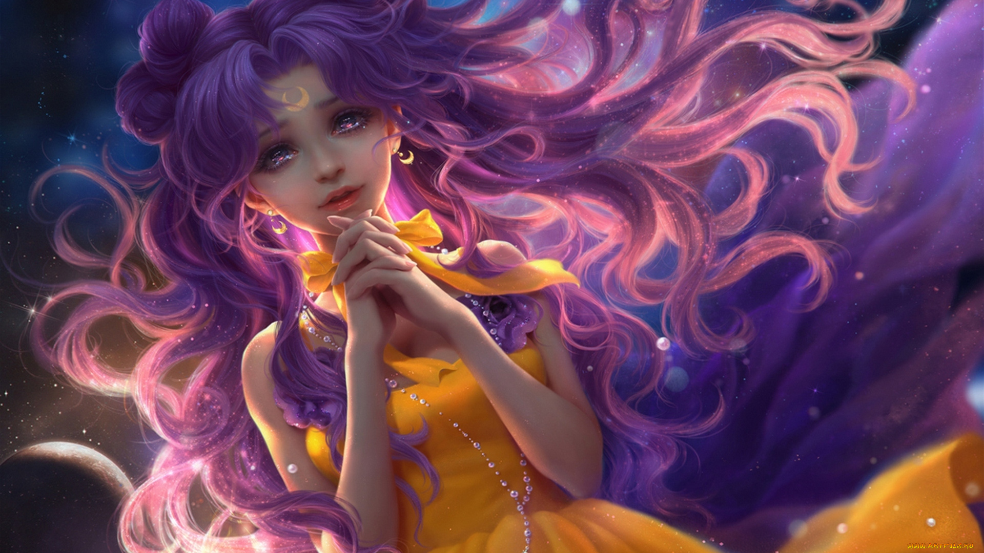 аниме, sailor, moon, bishoujo, senshi, sailor, moon, цепочка, небо, месяц, девушка, luna, sunmomo, арт