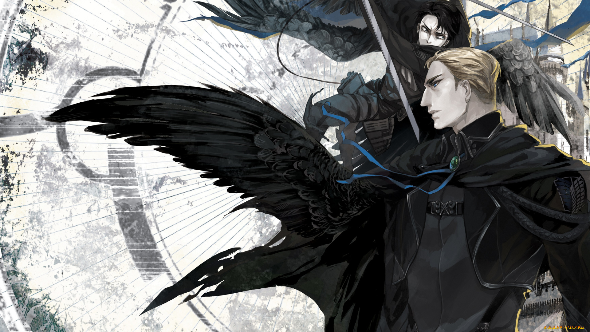 аниме, shingeki, no, kyojin, леви, эрвин, арт, парни