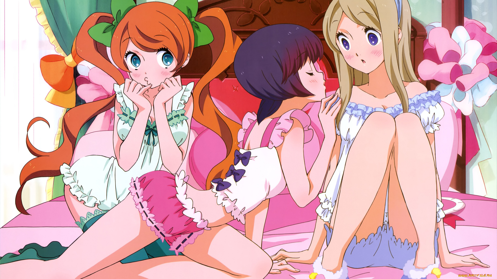 аниме, unknown, , другое, девочки, арт, yurishiro, ginko, yurigasaki, ruru, tsubaki, kureha, yuri, kuma, arashi