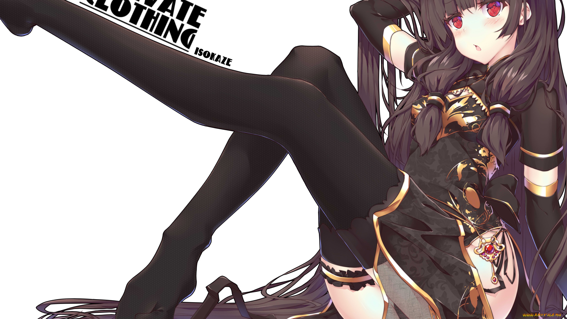 kantai, collection, аниме, трусики, девушка, подвязки, перчатки, белье, красные, глаза, локоть, платье, фон, взгляд