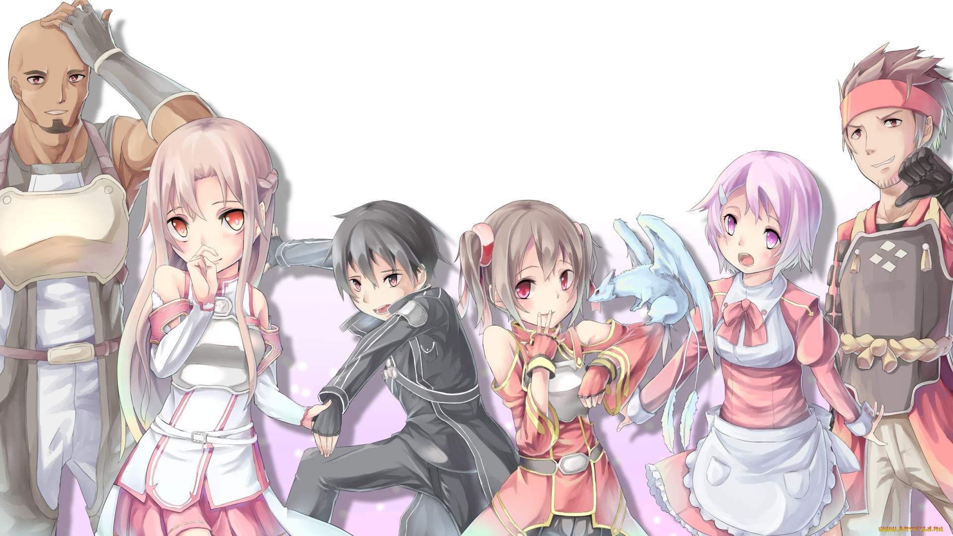 sword, art, online, аниме, дракон, парни, фон, взгляд, девушки
