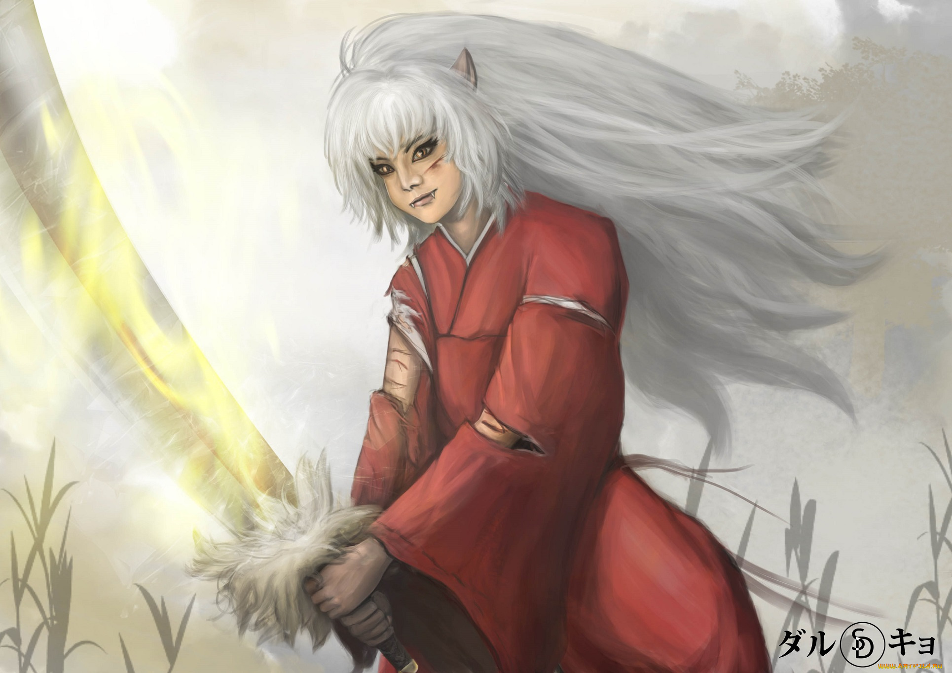 аниме, inuyasha, инуяша, арт, полу-демон, парень