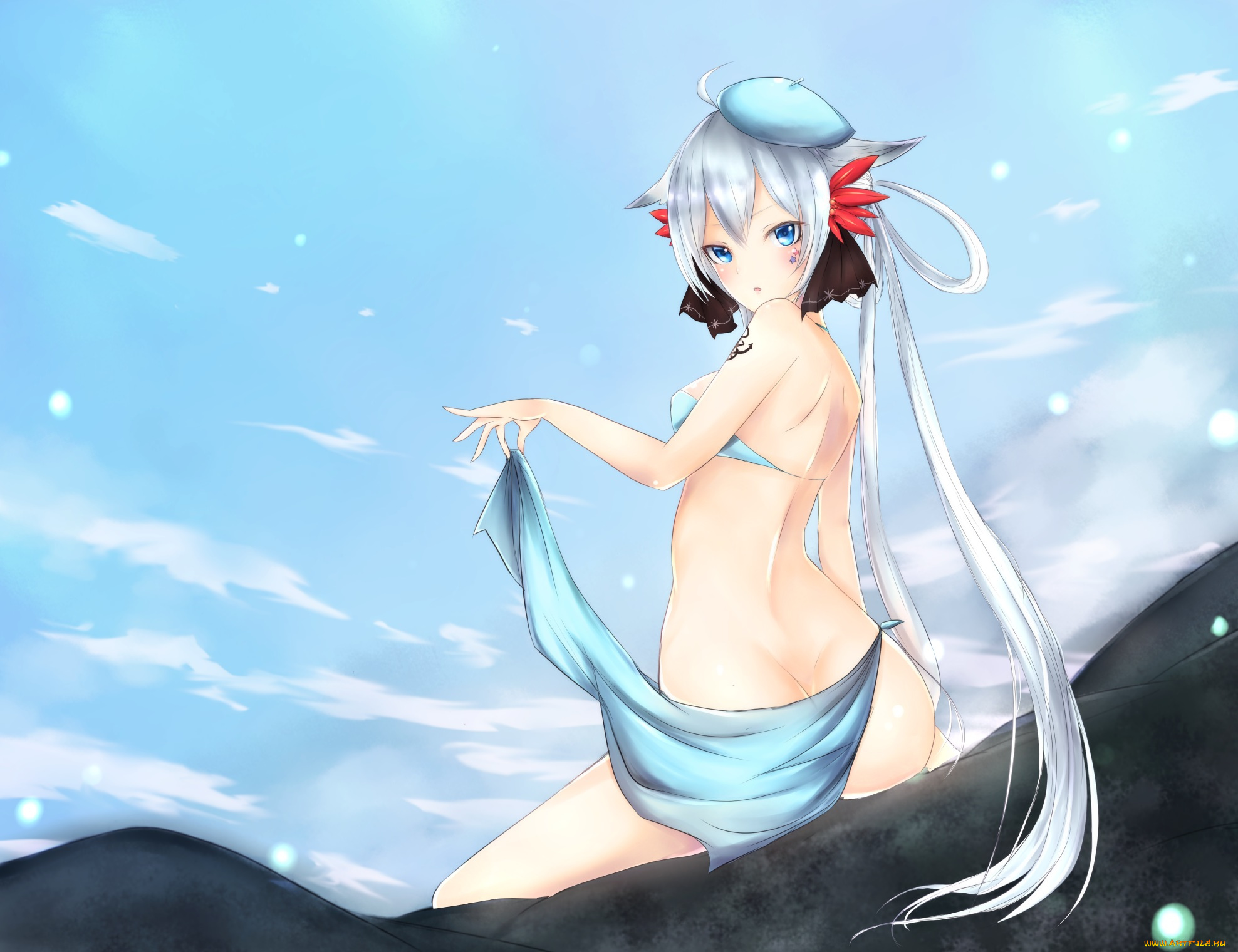 аниме, unknown, , другое, небо, девушка, попа, арт