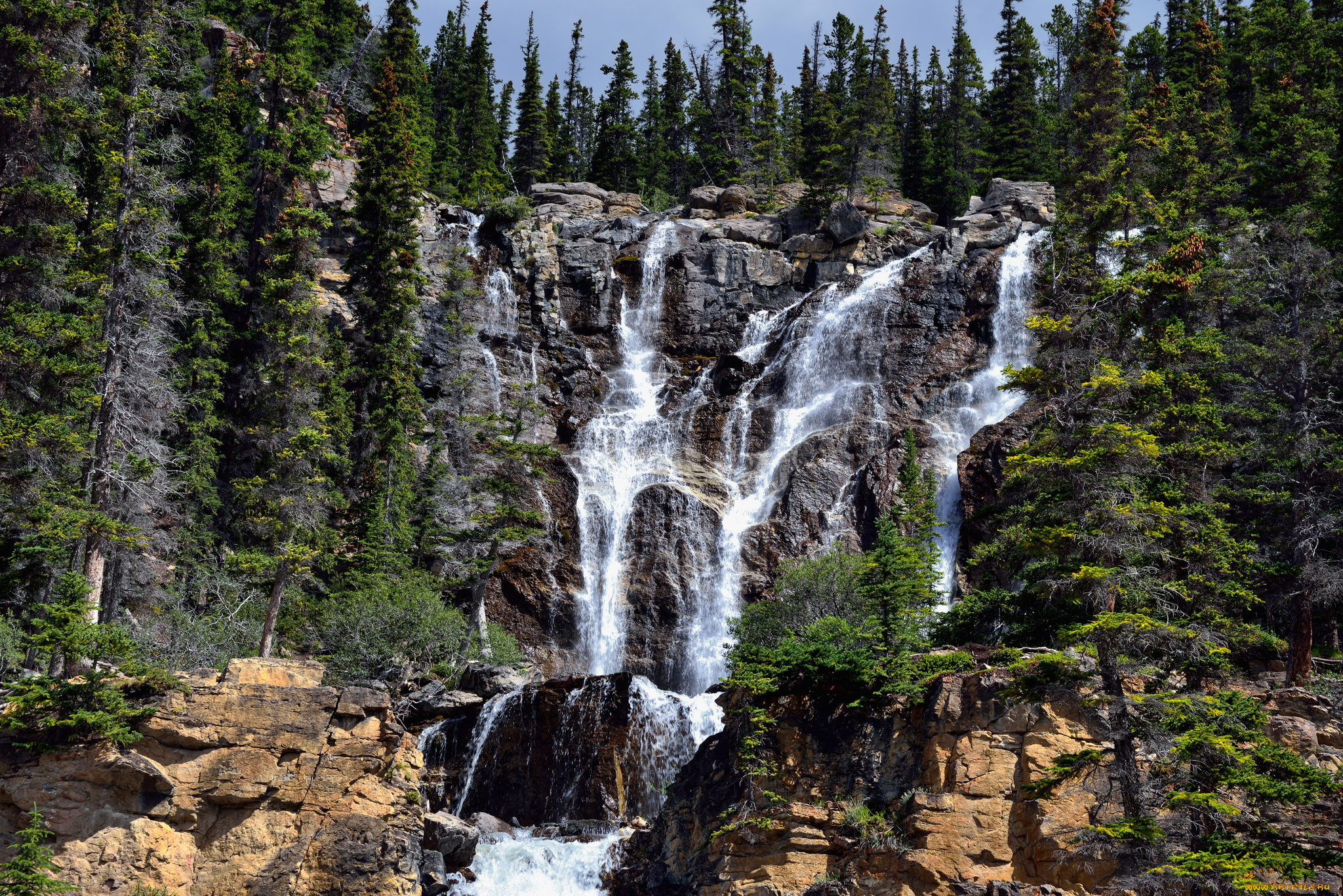 природа, водопады, река, водопад, лес