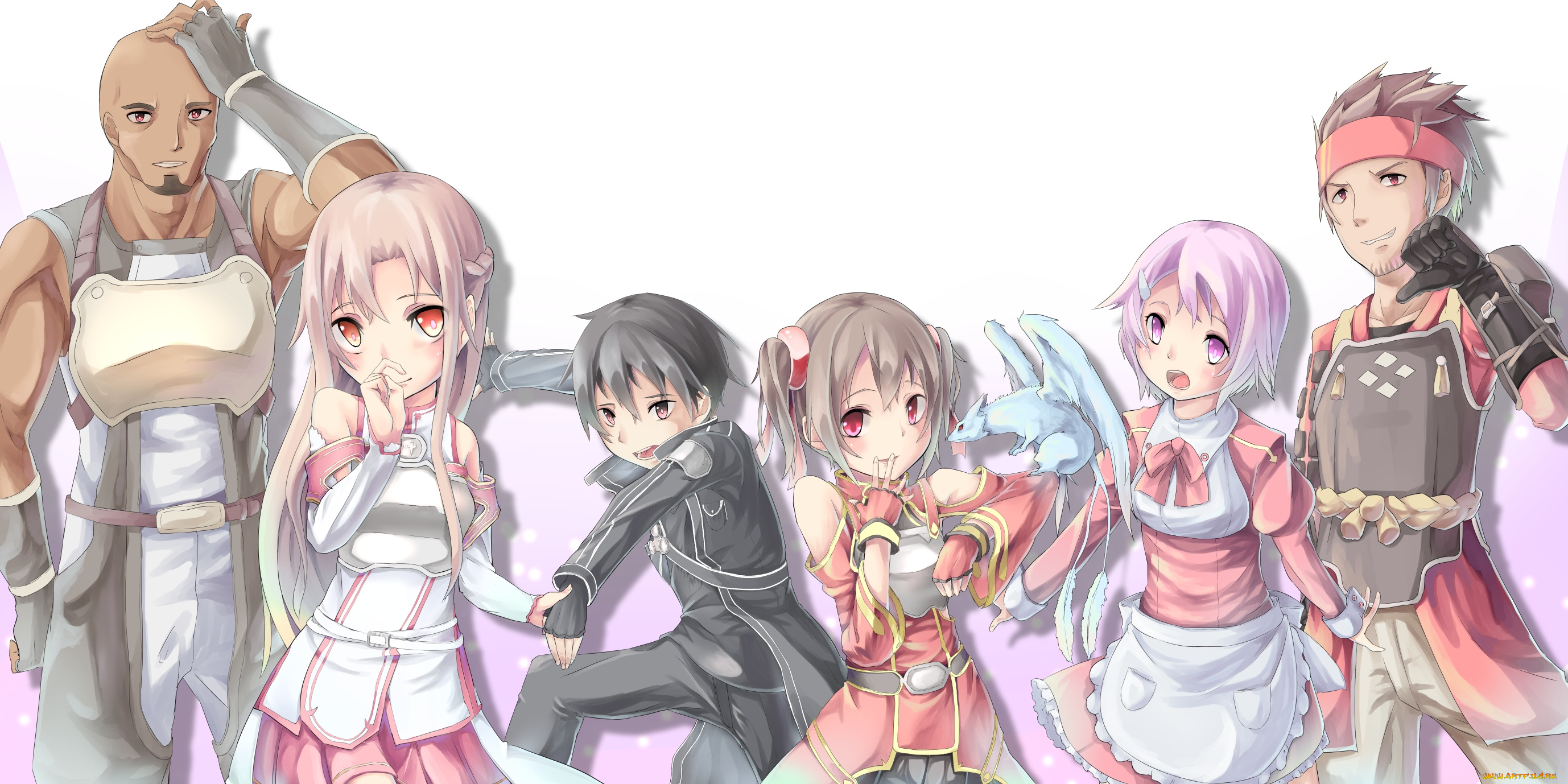 sword, art, online, аниме, дракон, парни, фон, взгляд, девушки