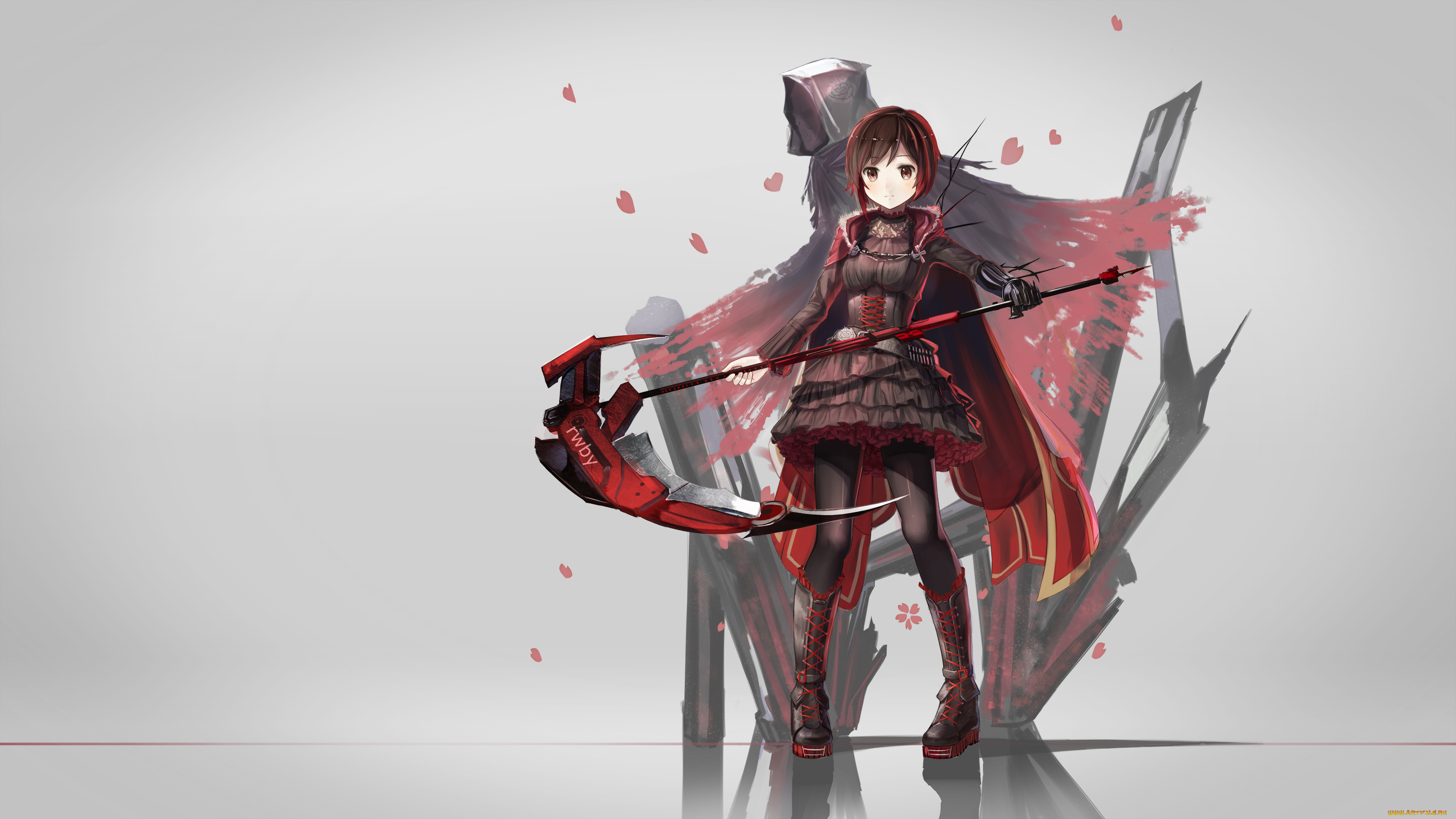 аниме, rwby, коса, оружие, нежить, девушка, фон, арт, red, flowers, ruby, rose