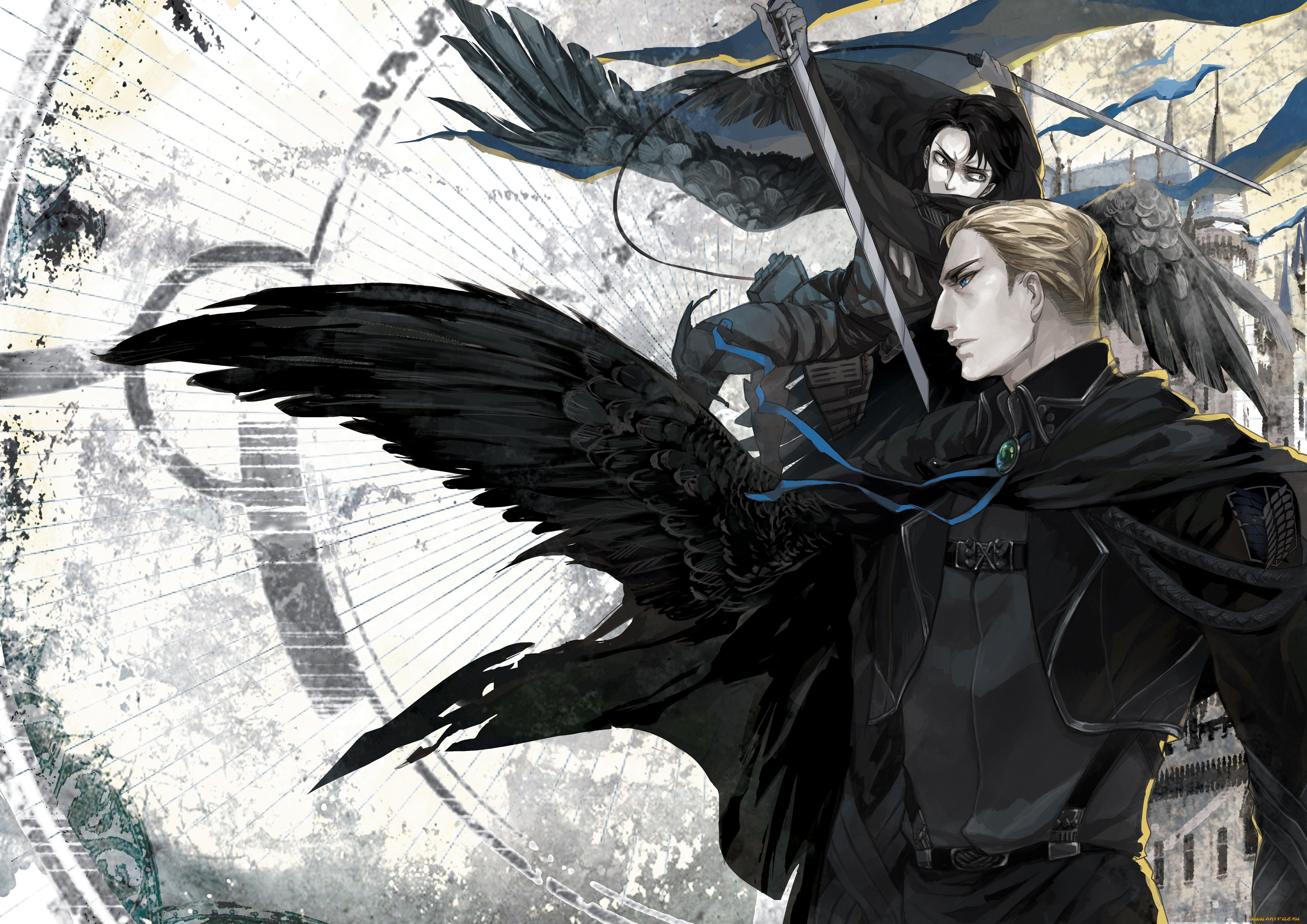 аниме, shingeki, no, kyojin, леви, эрвин, арт, парни