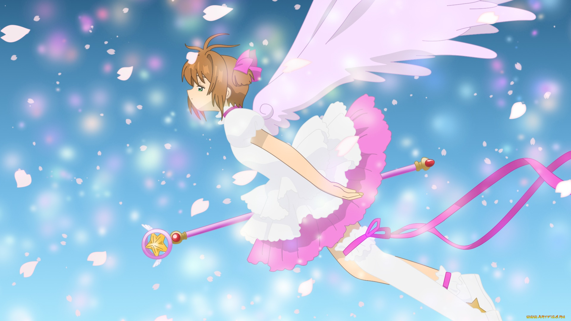 аниме, card, captor, sakura, взгляд, девушка, фон