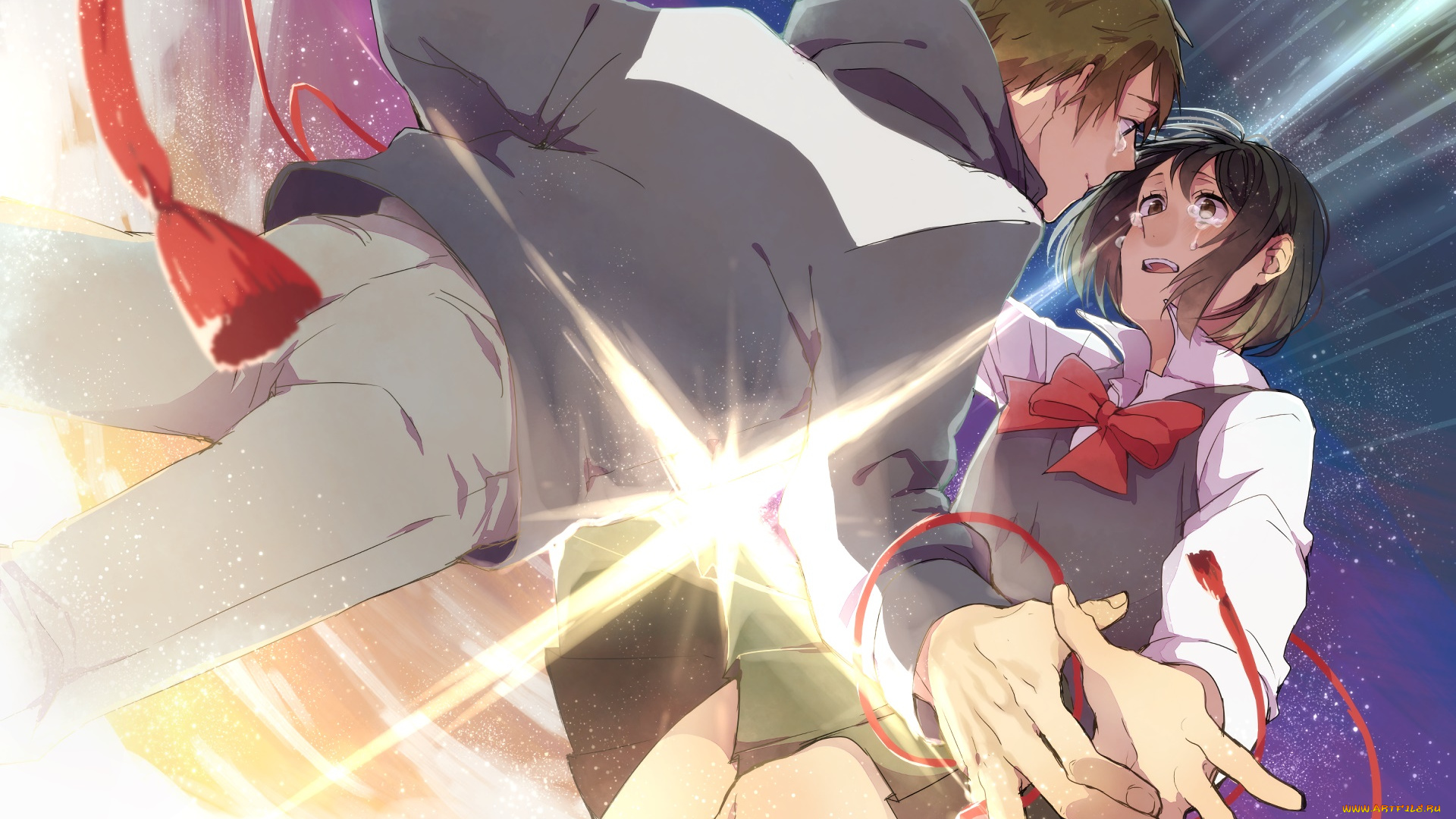 аниме, kimi, no, na, wa, парень, взгляд, фон, девушка