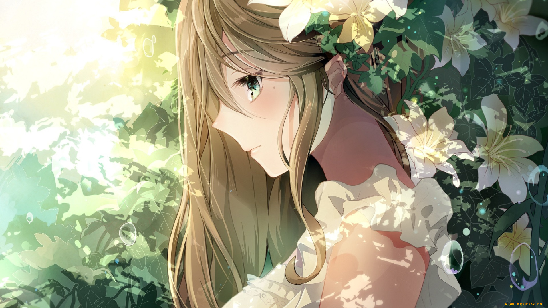 аниме, unknown, , другое, девушка, лилии