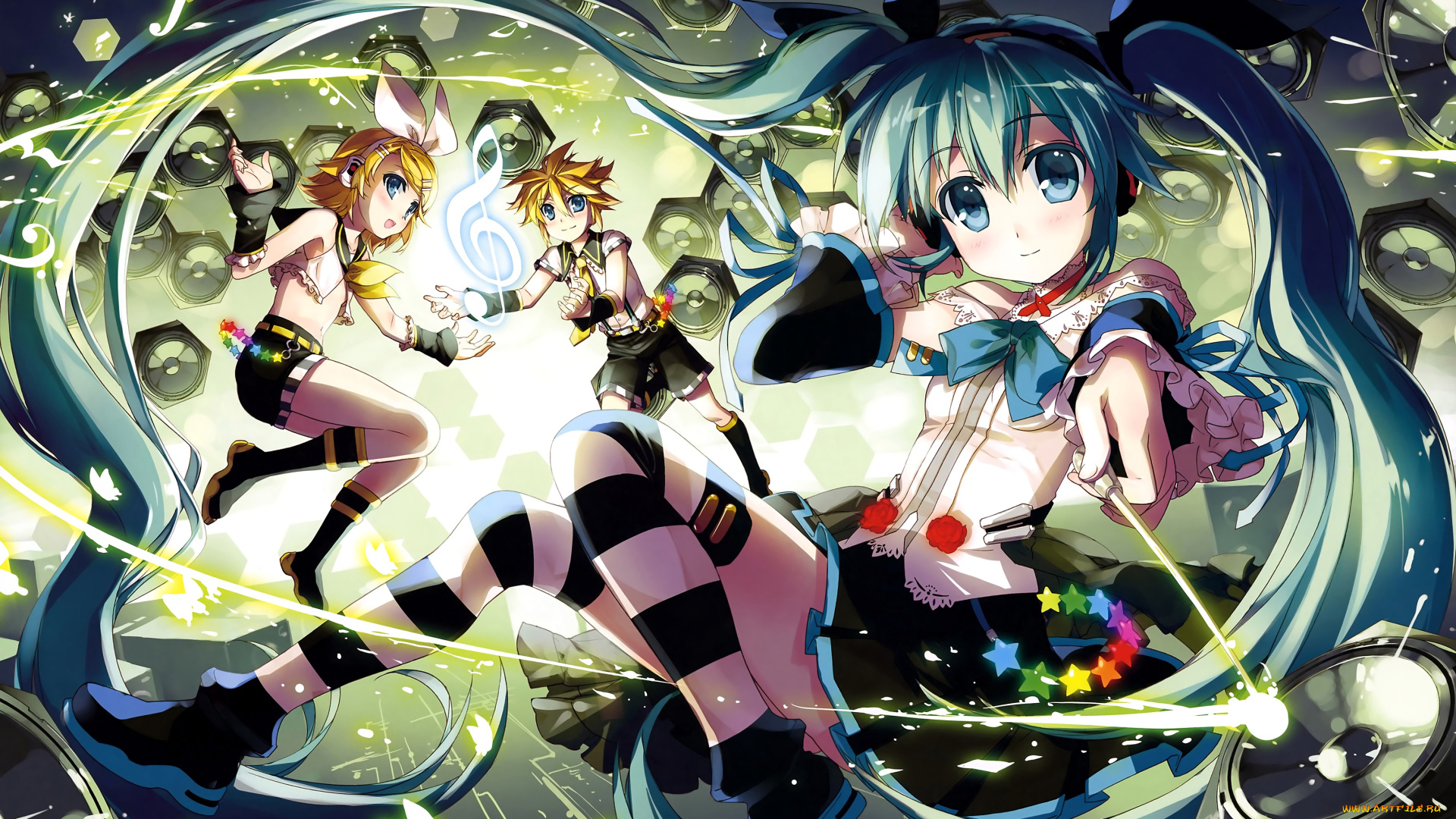 аниме, vocaloid, kagamine, len, hatsune, miku, rin