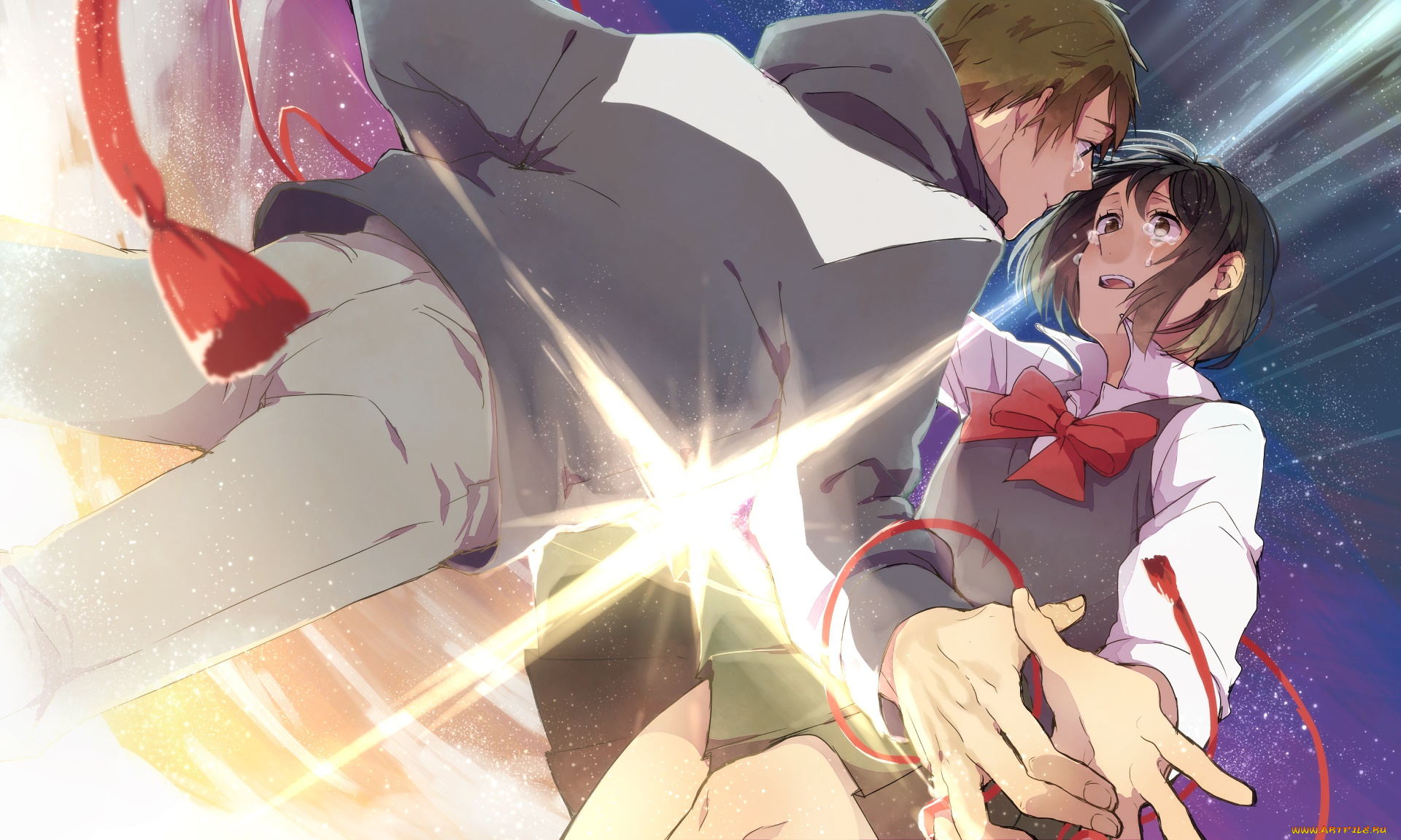 аниме, kimi, no, na, wa, парень, взгляд, фон, девушка