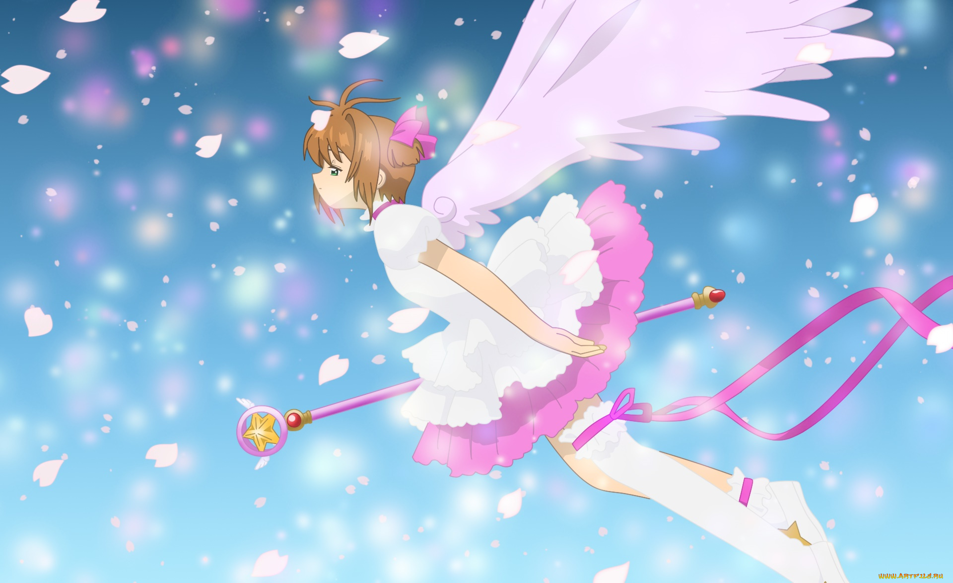 аниме, card, captor, sakura, взгляд, девушка, фон