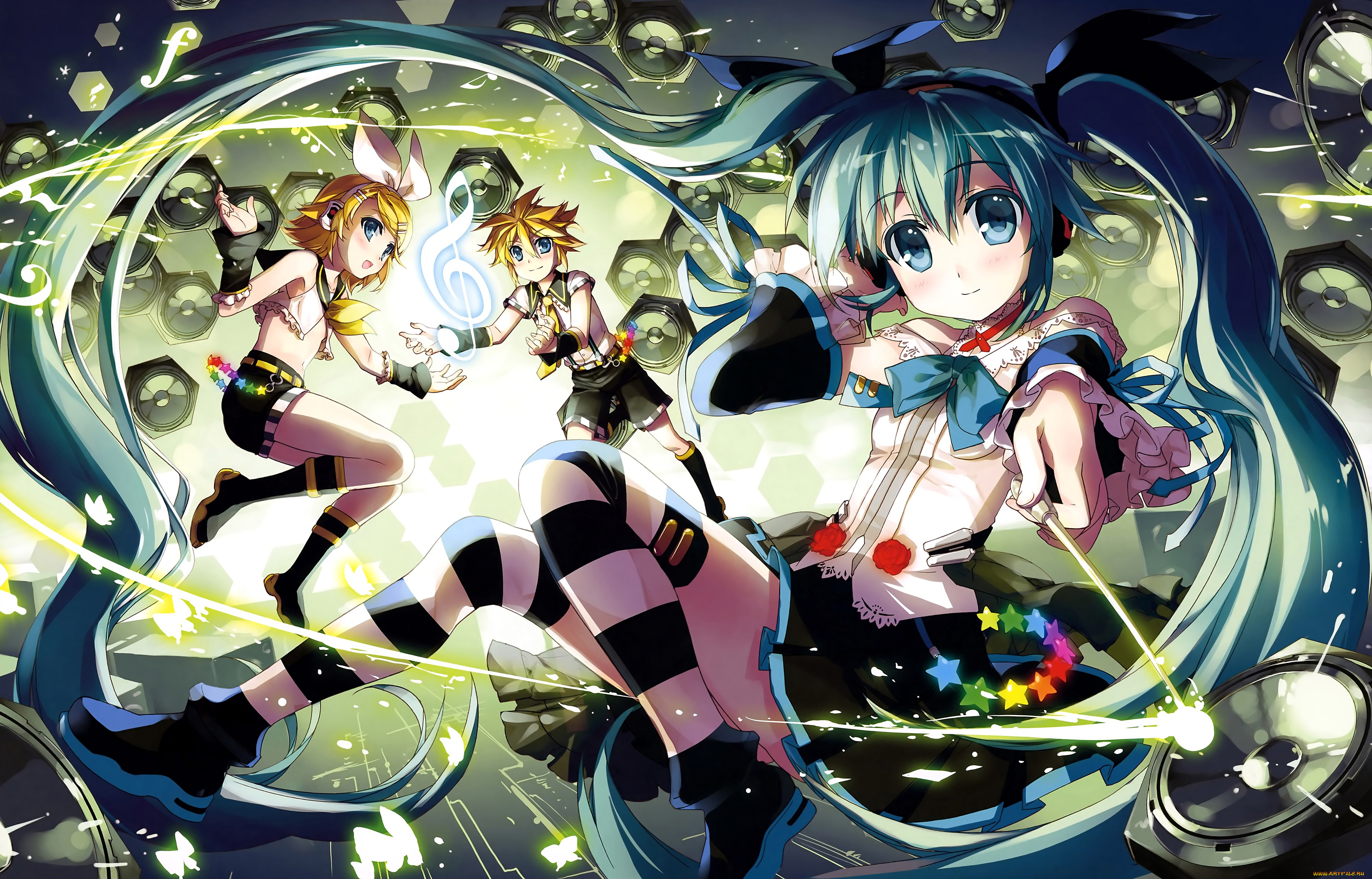 аниме, vocaloid, kagamine, len, hatsune, miku, rin